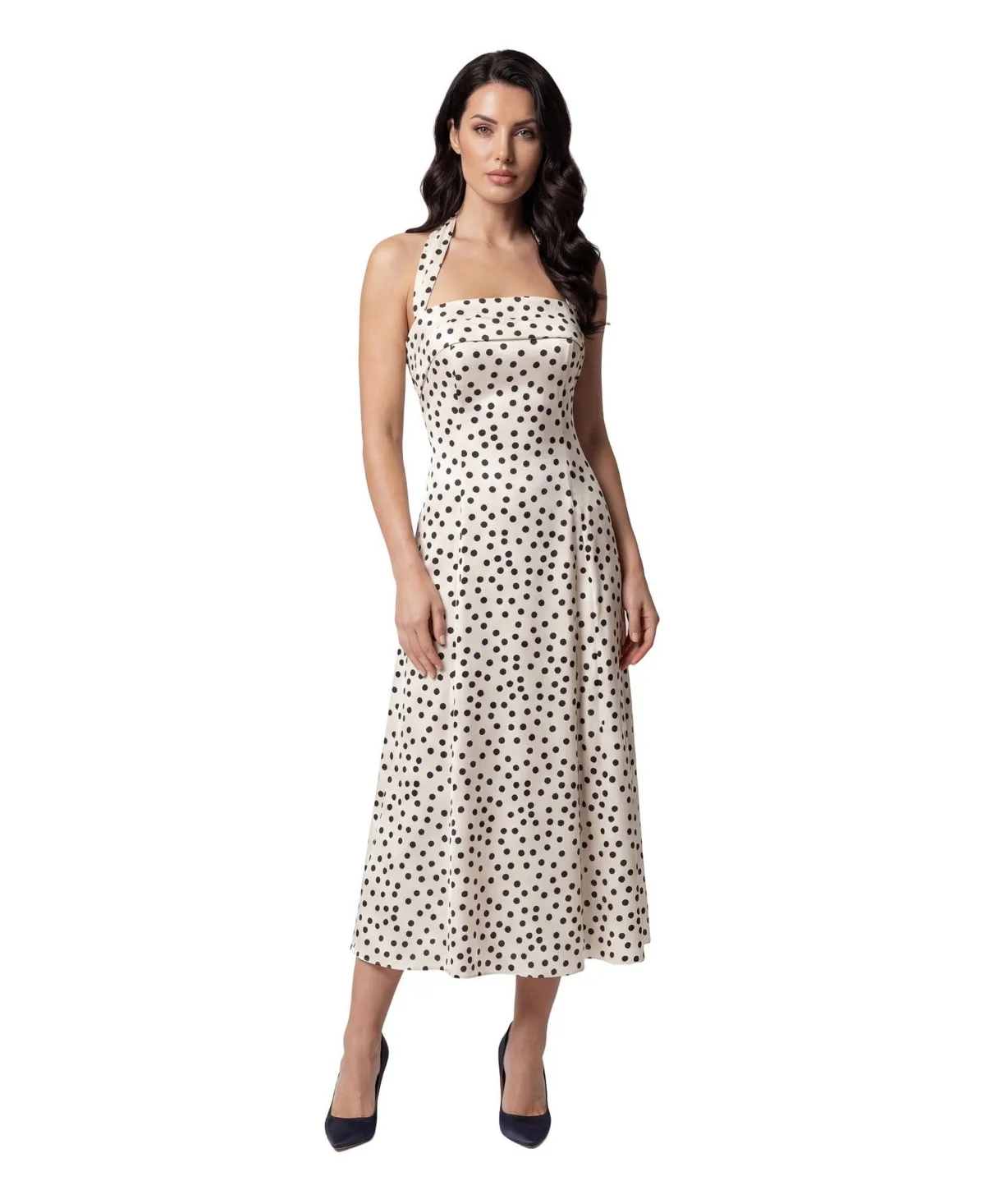 Melissa Polka-Dot Corset A-Line Satin Midi Dress by Luna Fashion House