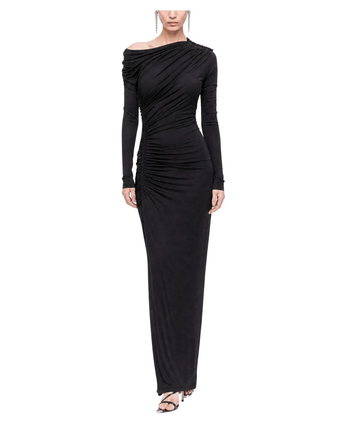 Asymmetric One-Shoulder Draped Maxi Dress by Nocturne