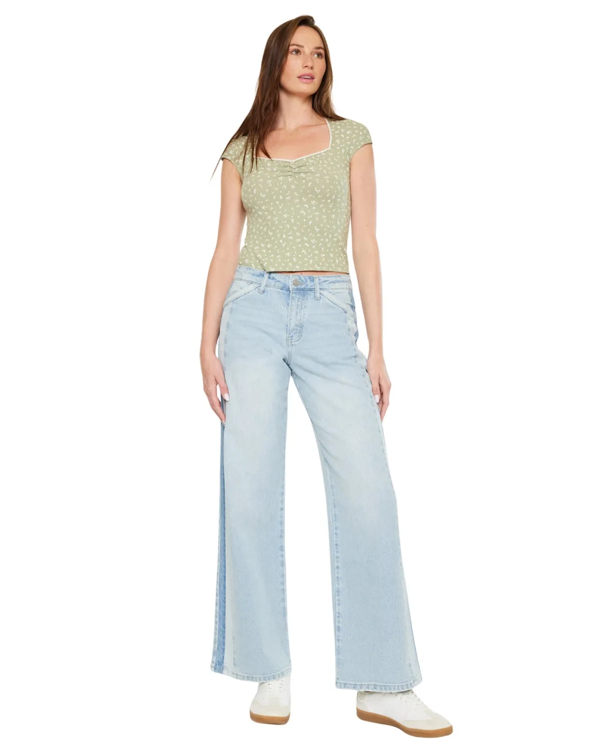 High Rise Colorblock Wide Leg Jeans by Kancan