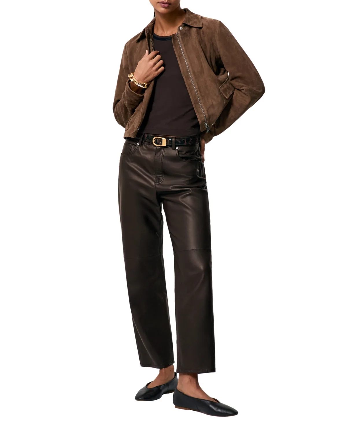Verona Leather Slim-Leg Cropped Pants by Reiss