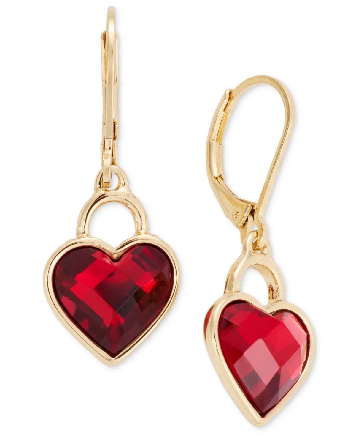 Gold-Tone Plastic Crystal Heart Motif Drop Earrings by Anne Klein