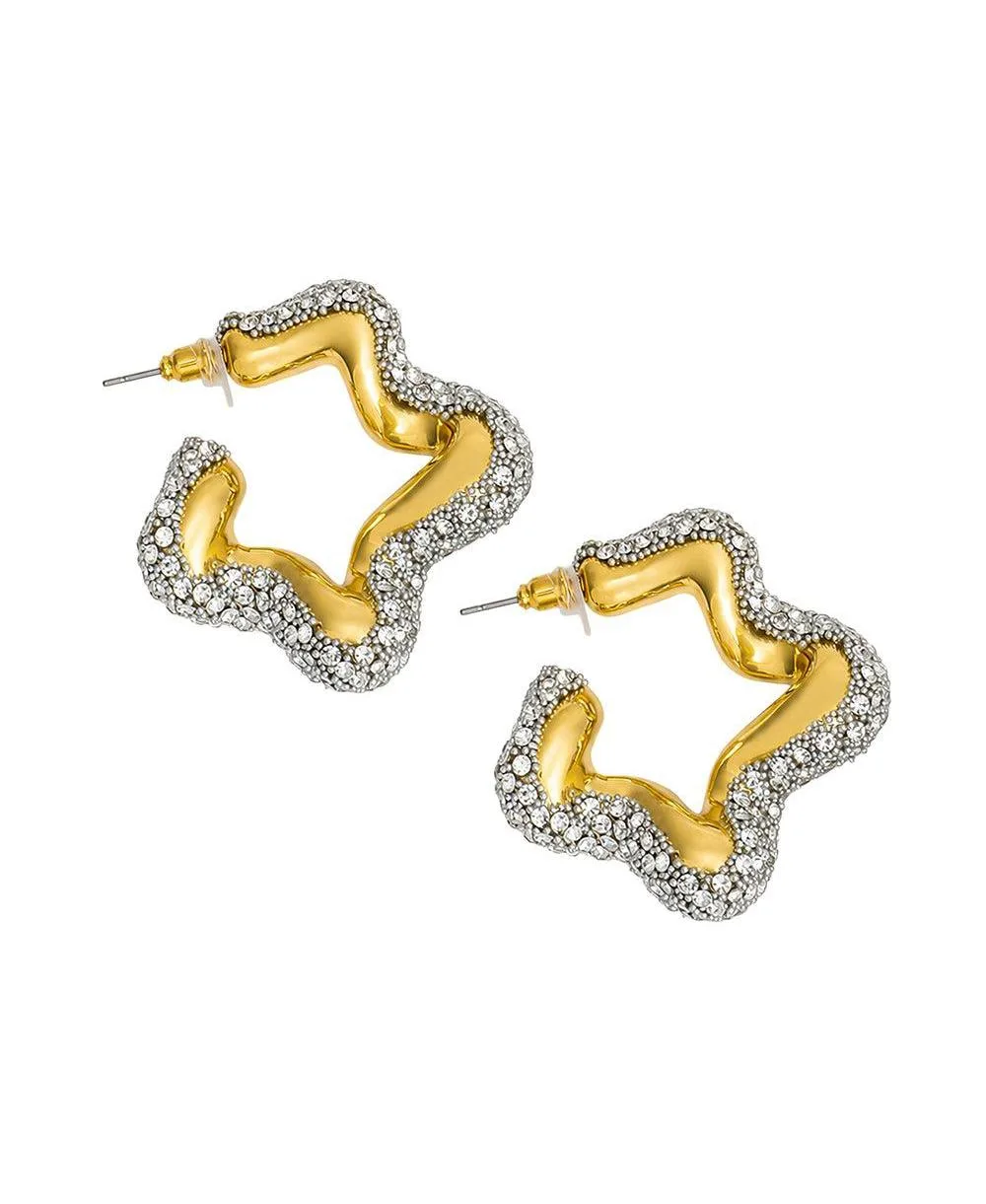 Pave Crystal Gold and Silver-Tone Wavy Open Hoop Earrings by Sohi