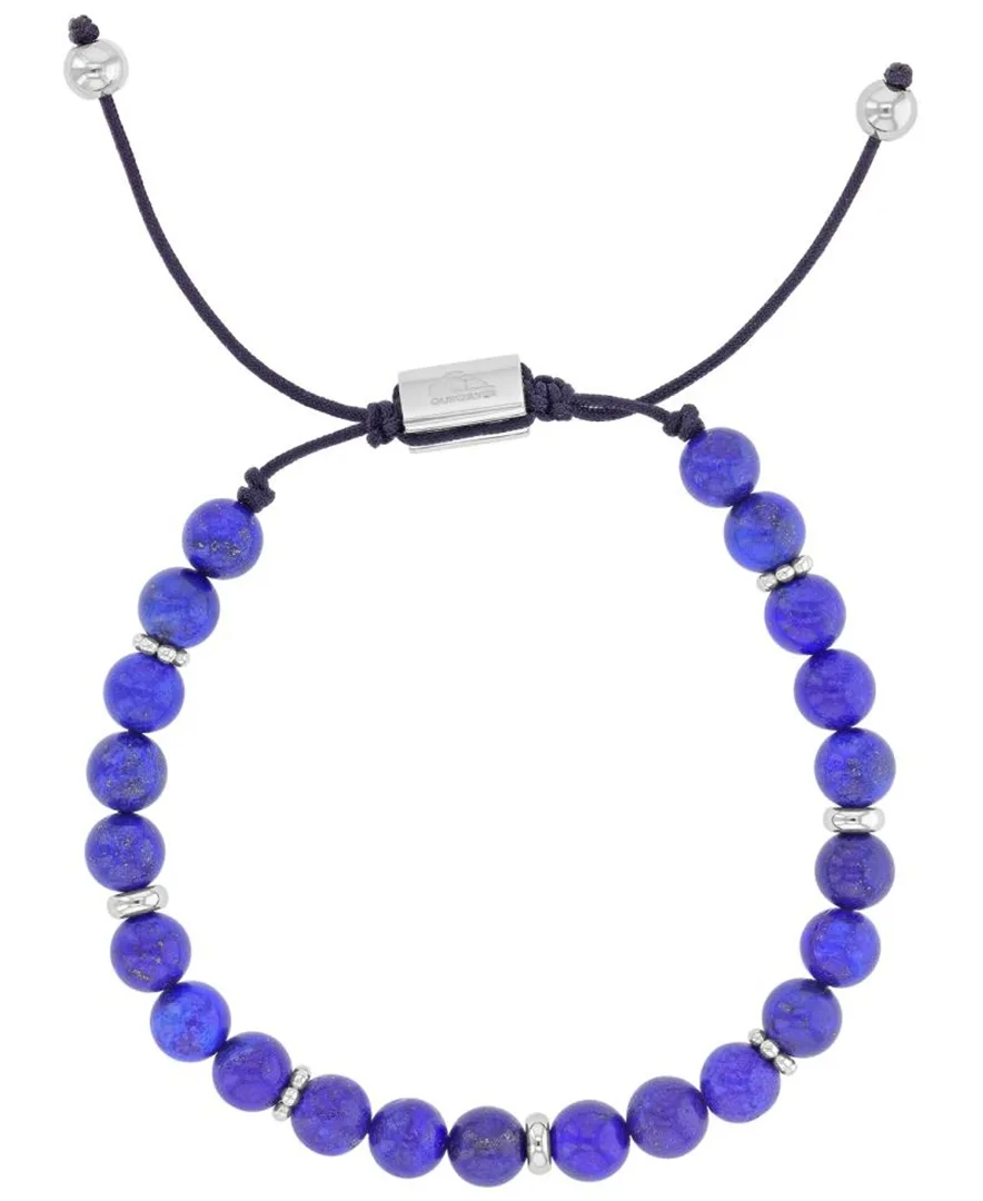 Platinum-Plated Lapis Textured Beads Adjustable Bracelet