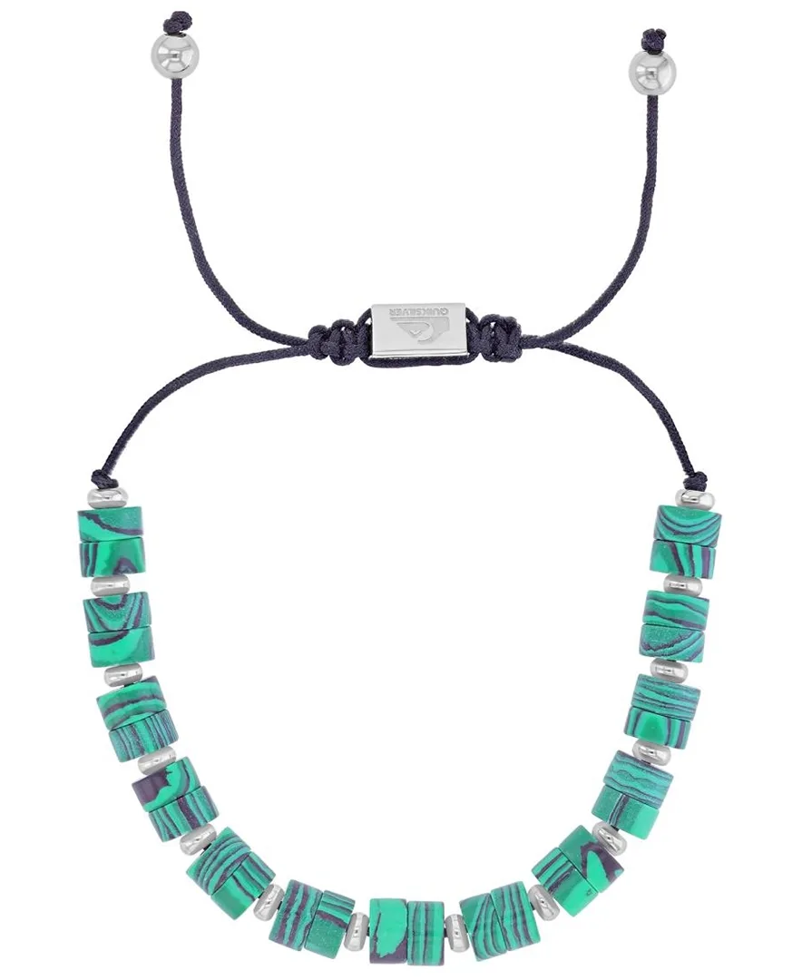 Platinum-Plated Steel Malachite Beads Adjustable Bracelet by Quiksilver