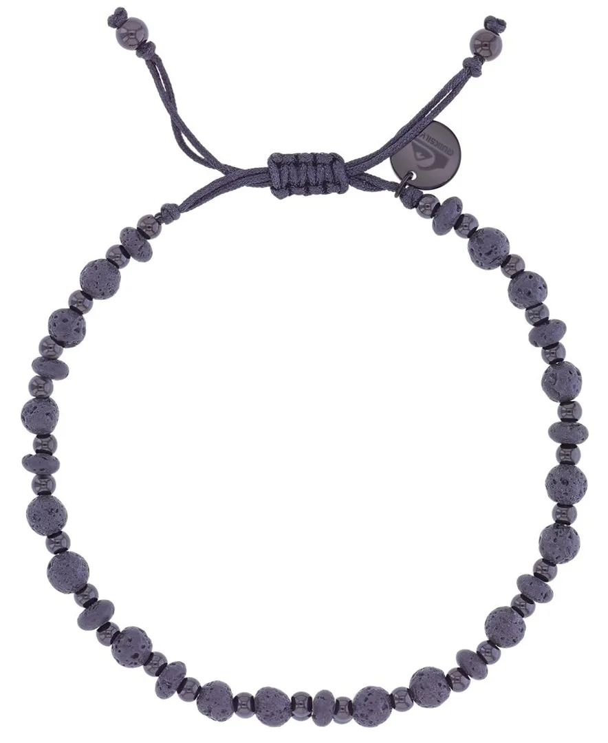 Black-Plated Steel Volcanic Stone Adjustable Bracelet by Quiksilver