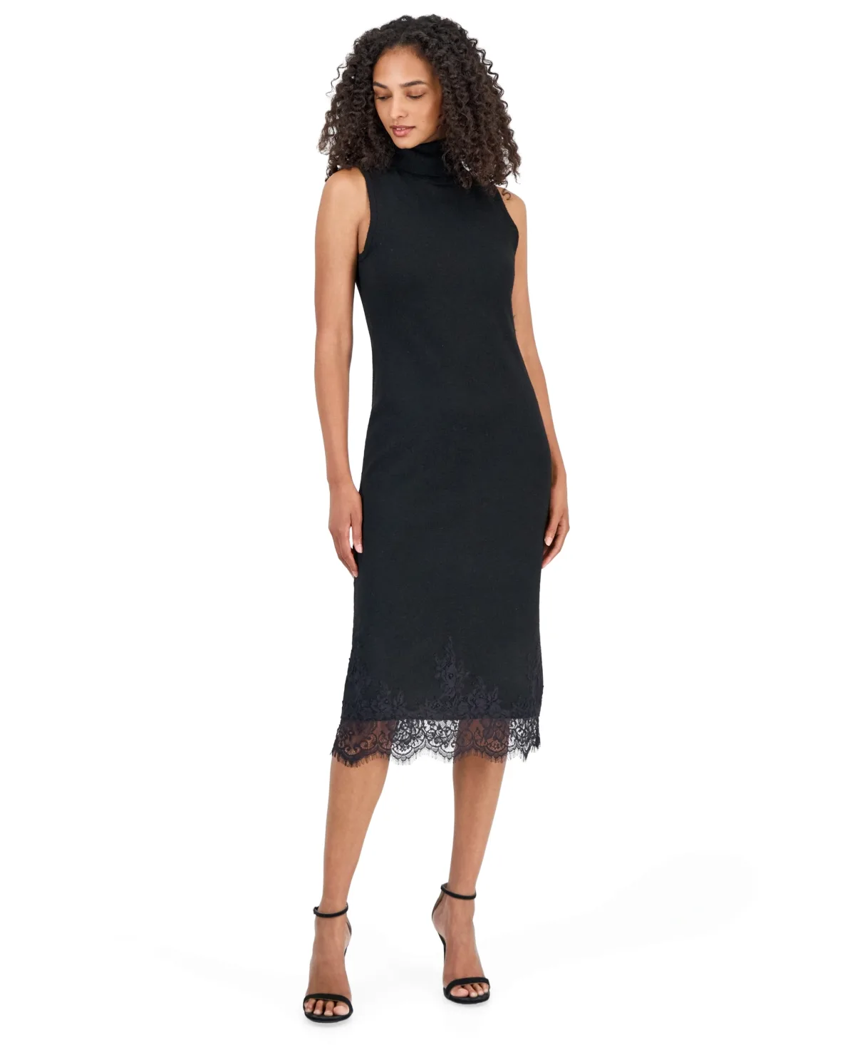 Mock Neck Lace Trim Midi Dress by Anne Klein