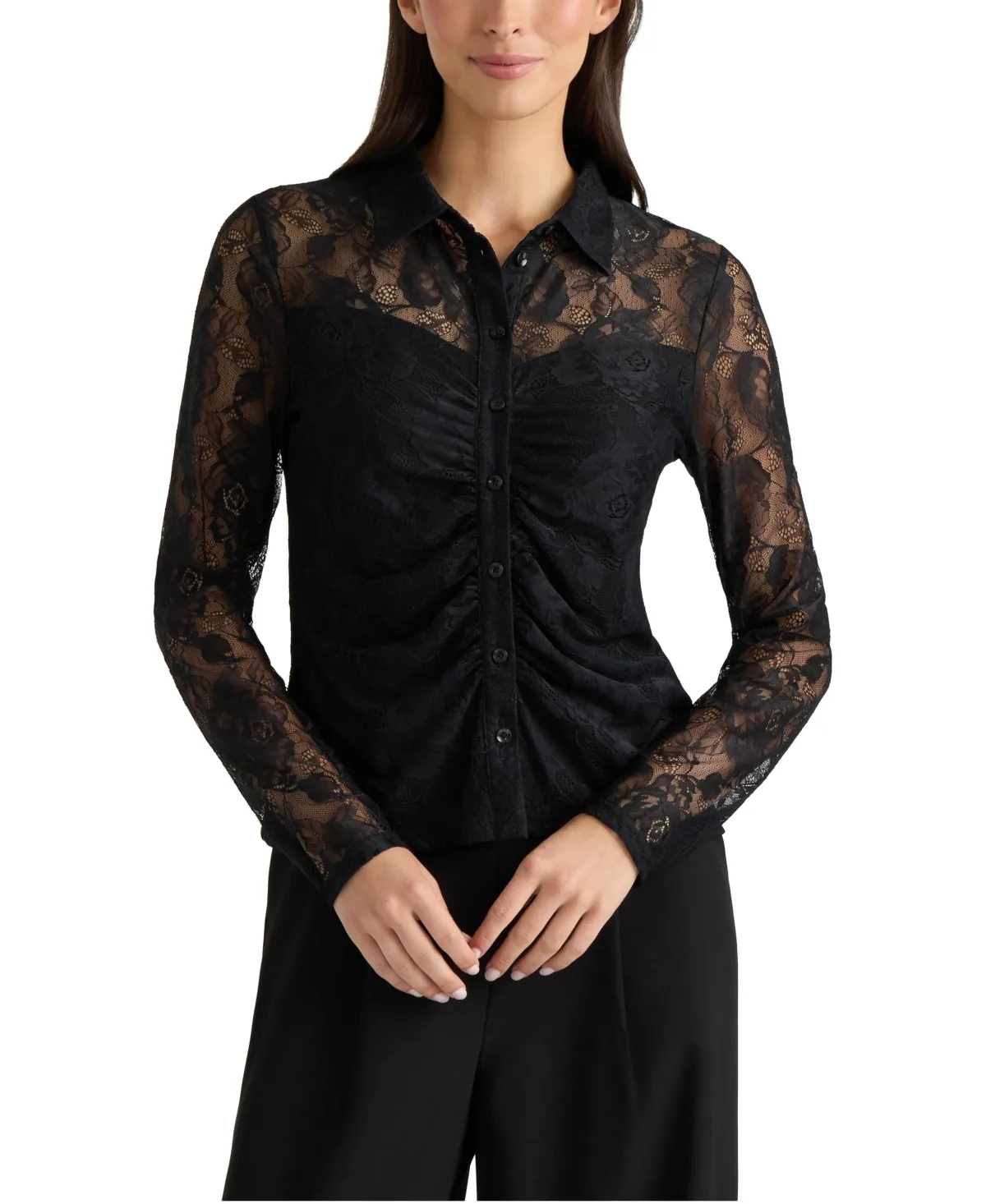 Floral-Print Lace Button-Down Shirt by Ellen Tracy