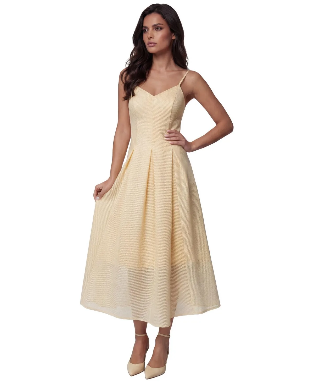 Nela Spaghetti-Strap V-Neck A-Line Midi Dress by Luna Fashion House