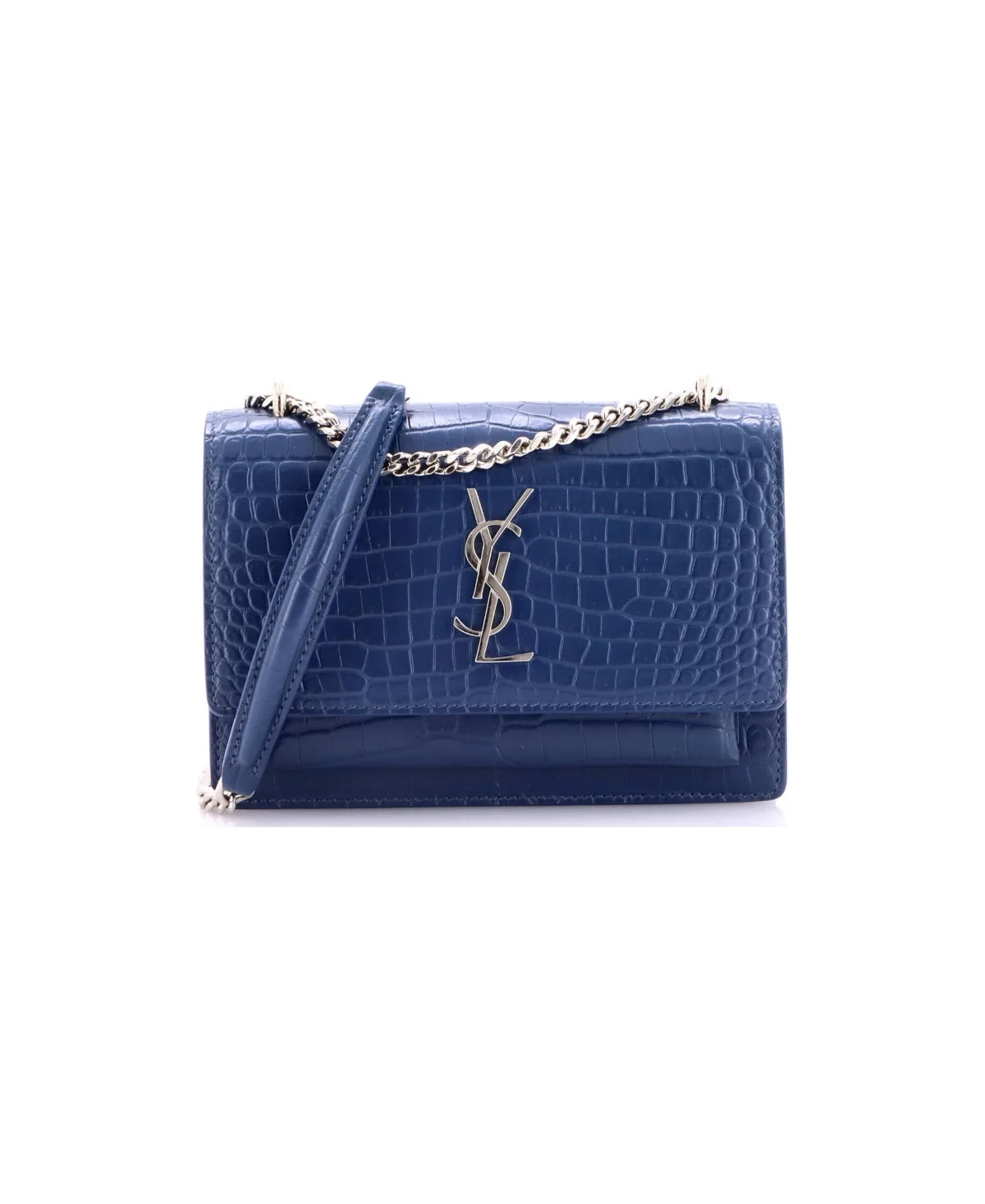 Pre-Owned Sunset Chain Wallet Embossed Leather by Saint Laurent