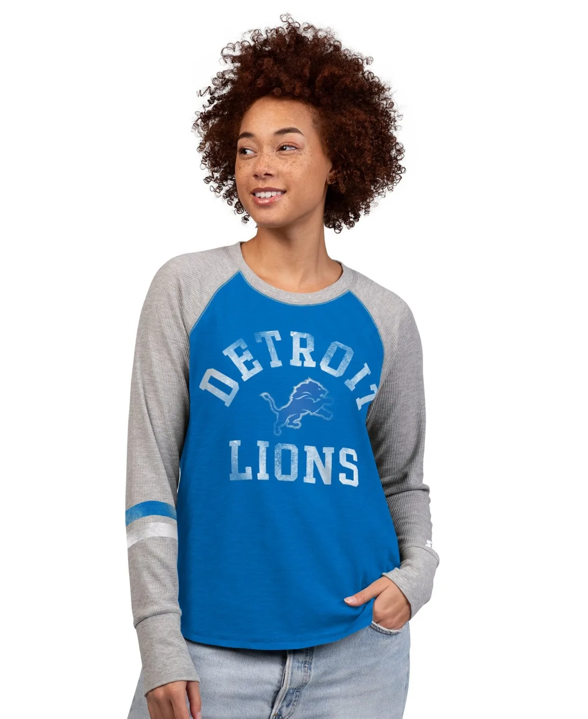 Detroit Lions Waffle-Knit Raglan Long-Sleeves T-Shirt by Starter