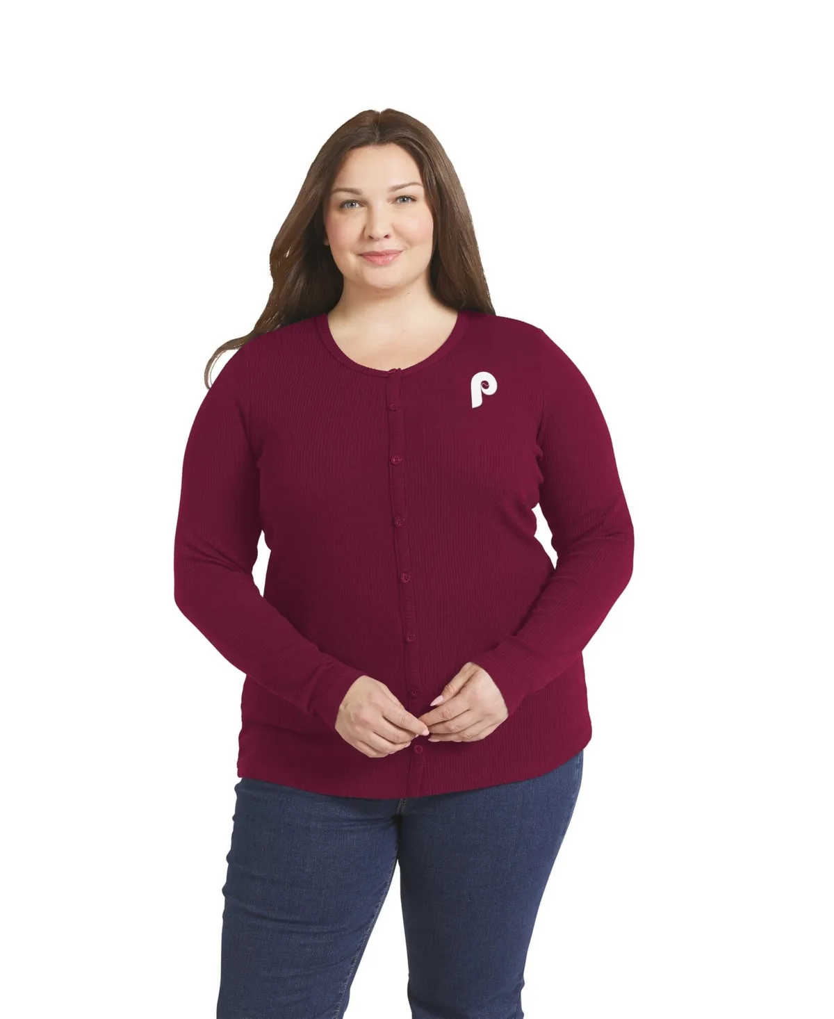 Philadelphia Phillies Rib Knit Button-Down Sweater by Wear by Erin Andrews