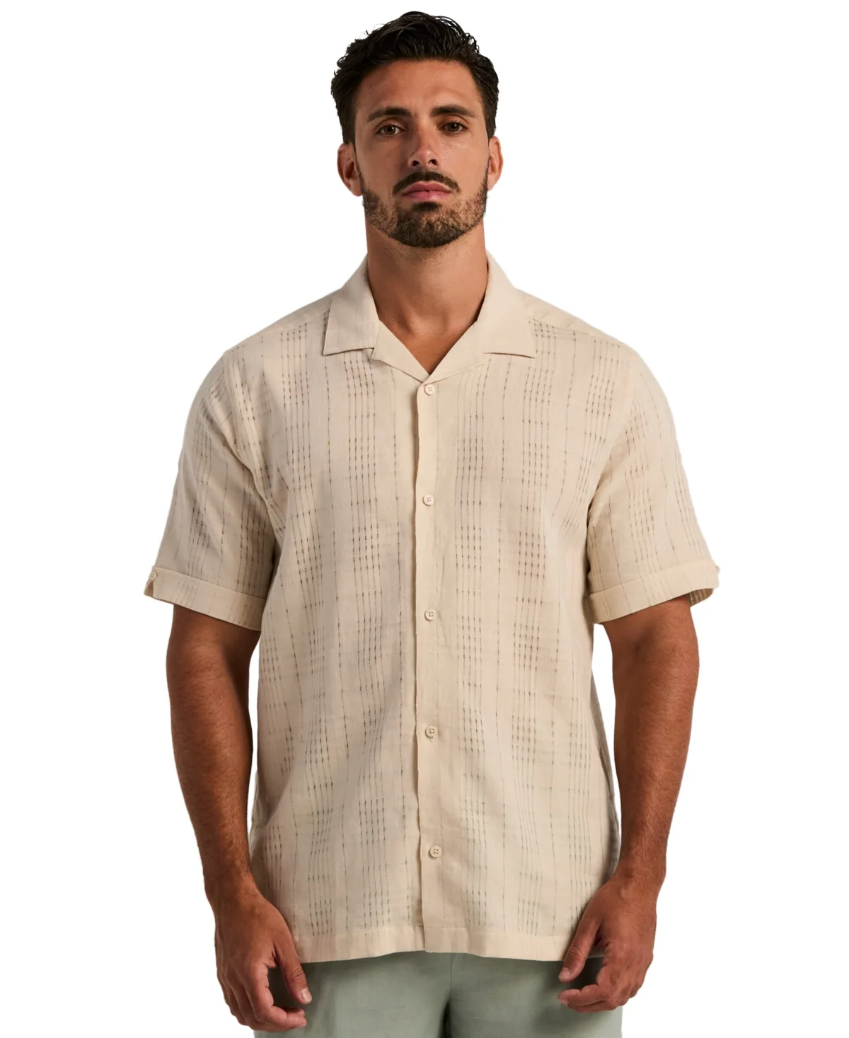Linen-Blend Camp-Collar Short-Sleeve Classic-Fit Shirt by Cubavera