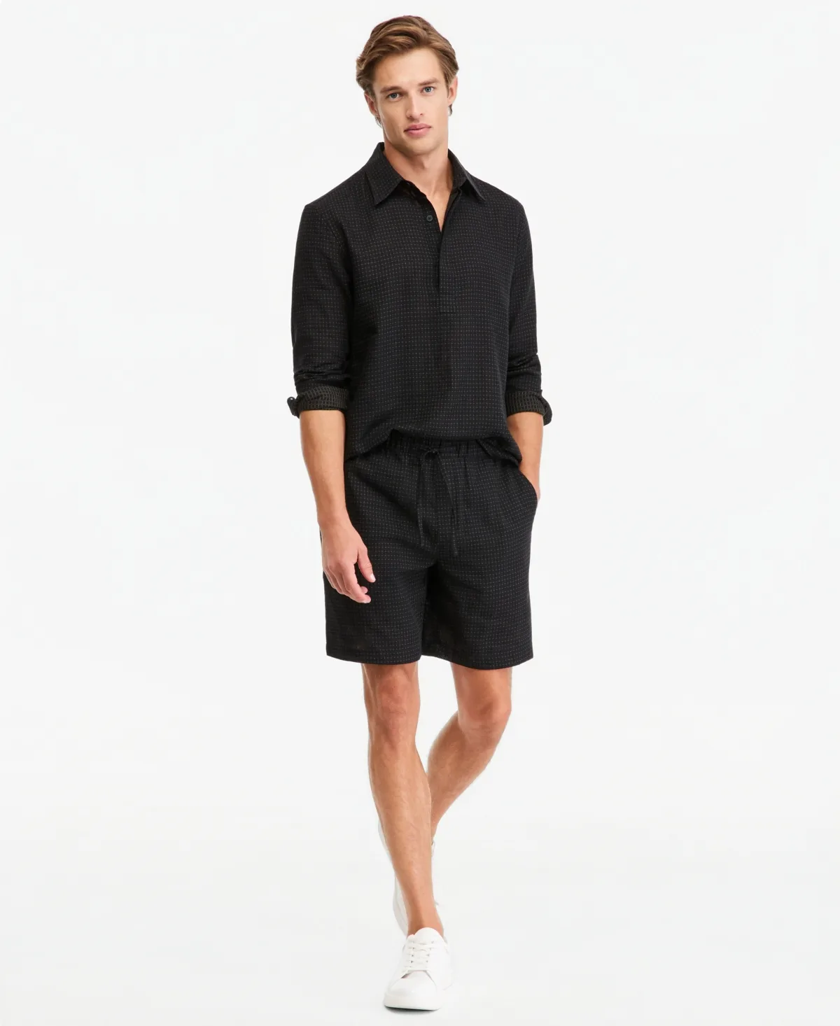 Square Texture Linen-Blend Pull-On Shorts, 8" Inseam by Alfani