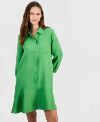 100 Linen Button Front 3/4 Sleeve Dress by Charter Club