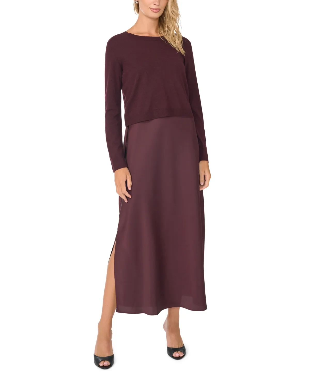 Crewneck Long-Sleeve Midi Dress by Vince Camuto