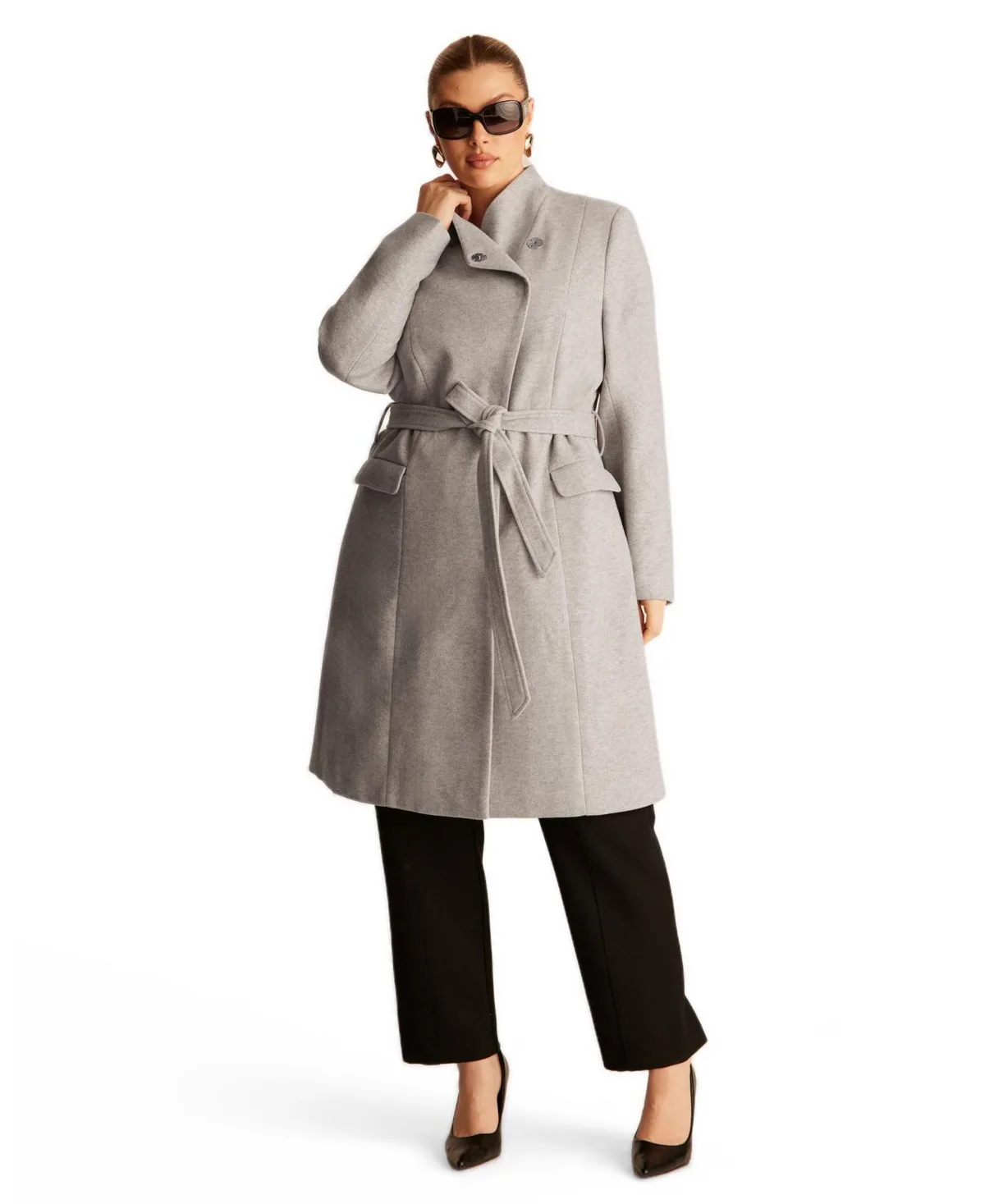 Ren Double-Breasted Asymmetric-Neckline Coat