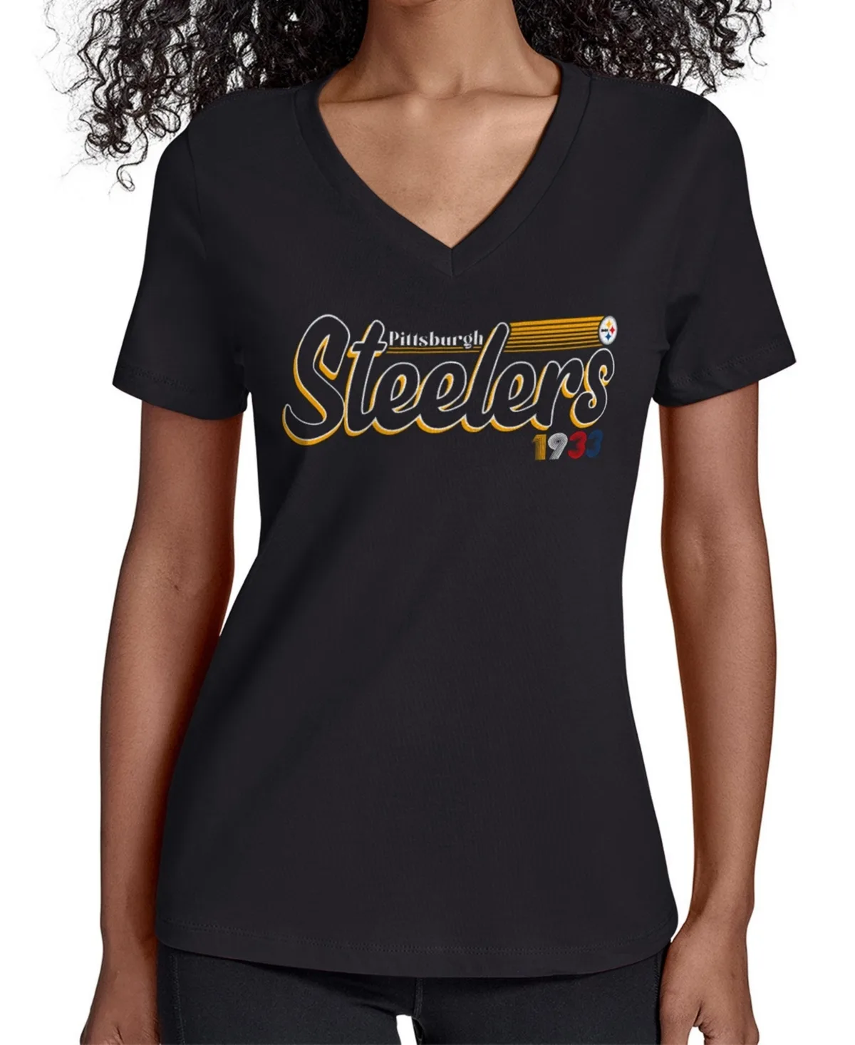 Pittsburgh Steelers Groovy Script V-Neck T-Shirt by Starter