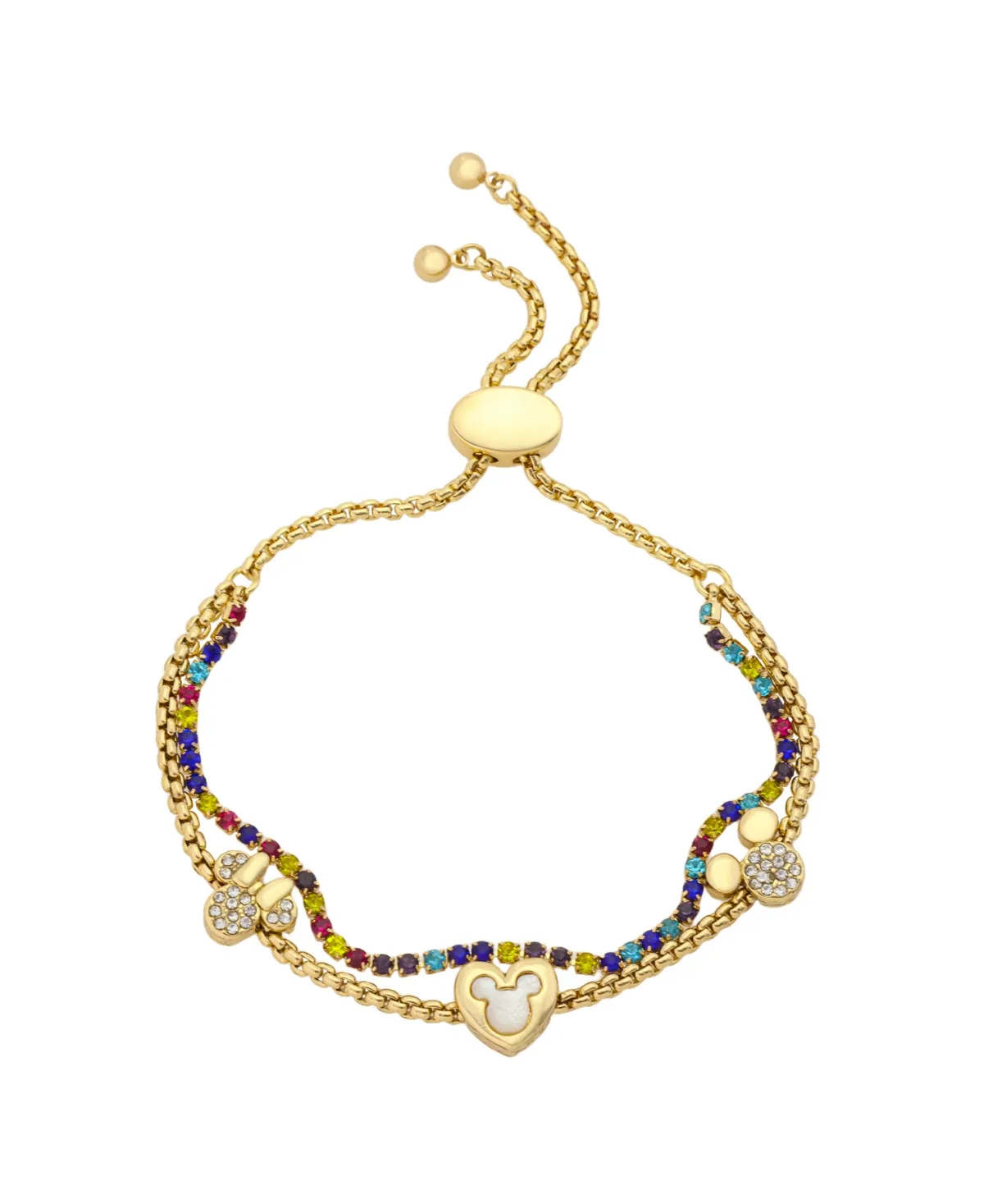 Multi-Stone Gold-Tone Mickey Mouse Double-Layer Adjustable Bracelet