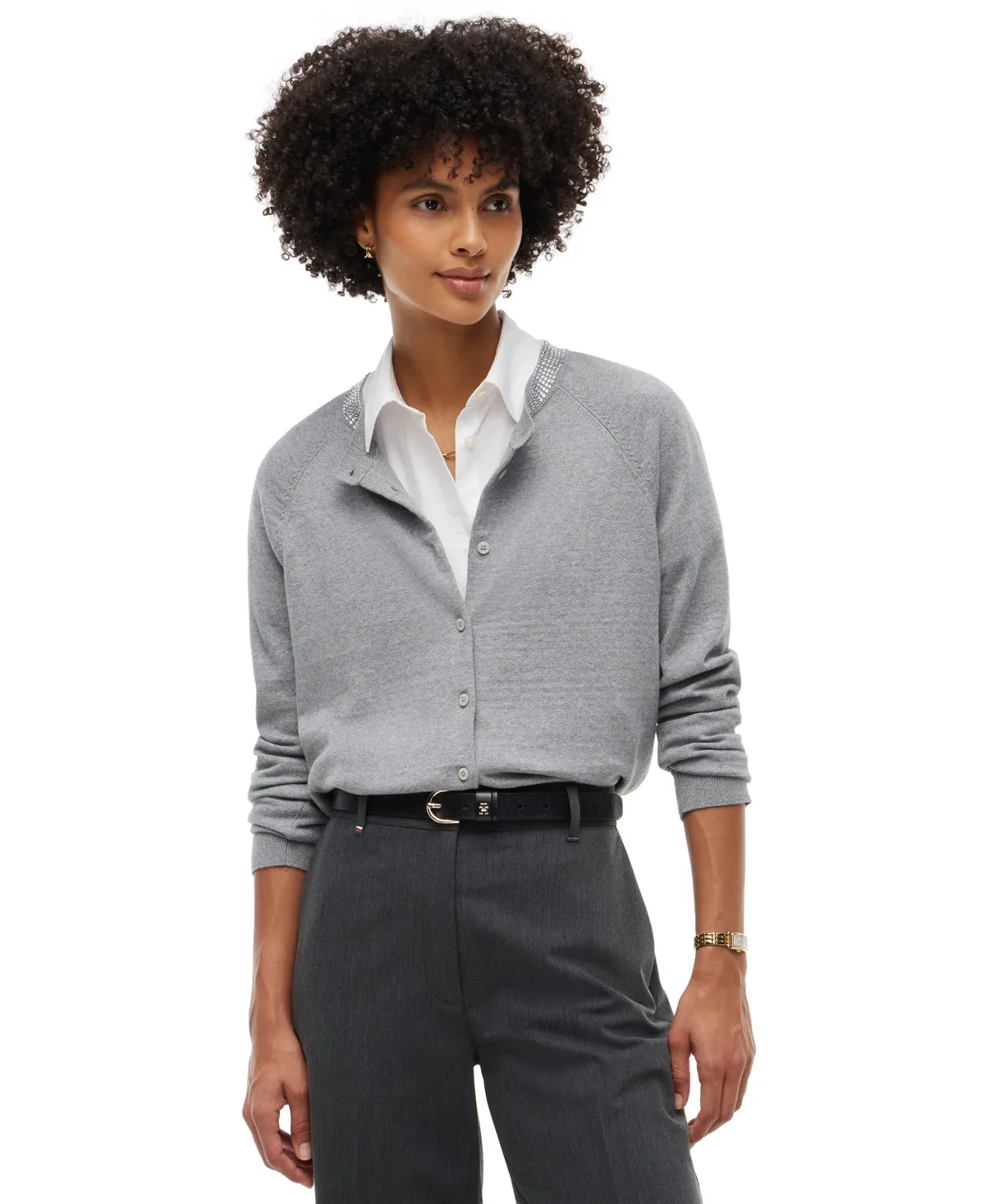Fine Gg Bling Crewneck Fine-Gauge Knit Cardigan by Tommy Hilfiger