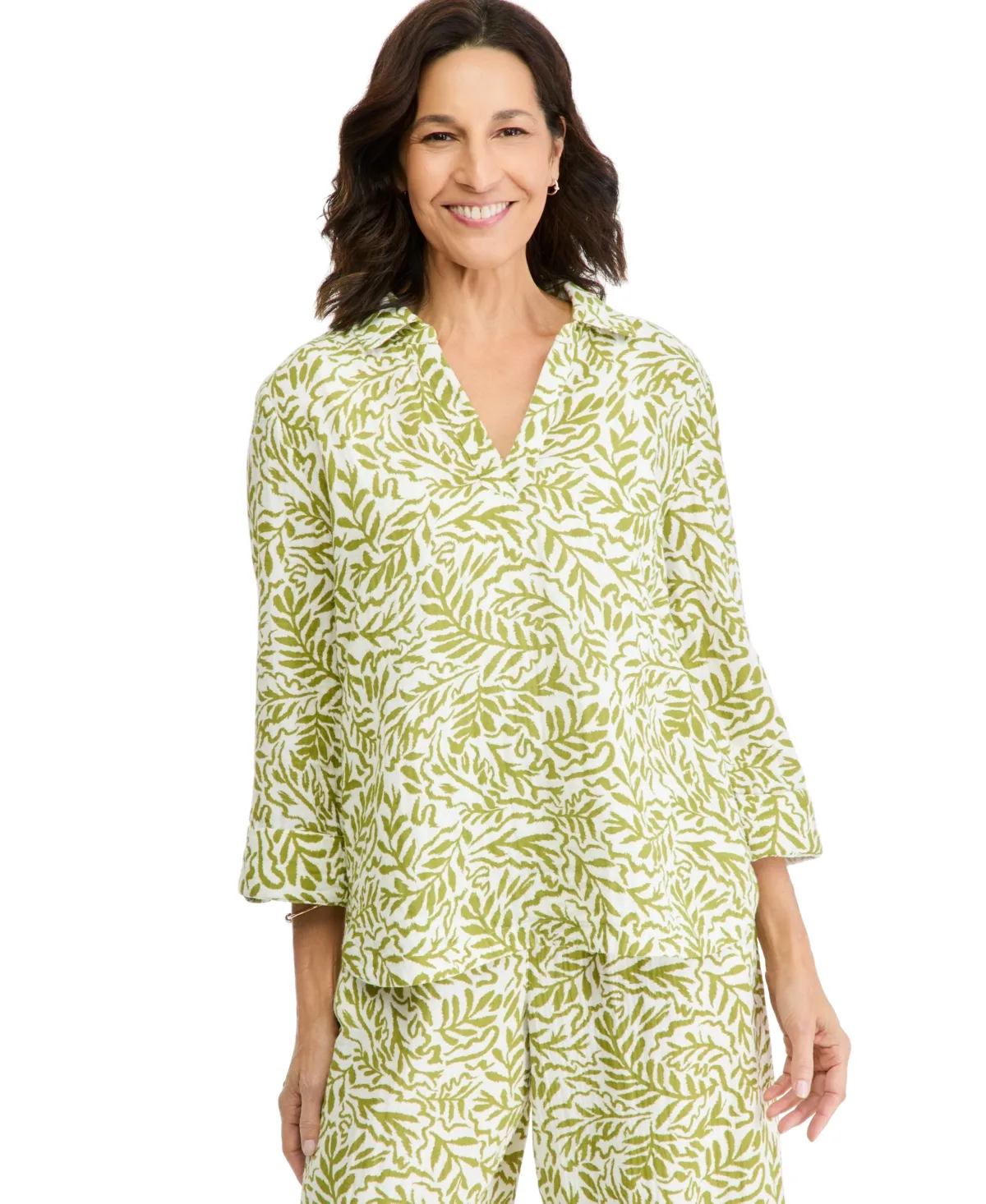 Printed Cotton Gauze 3/4-Sleeve Popover Blouse by Style & Co