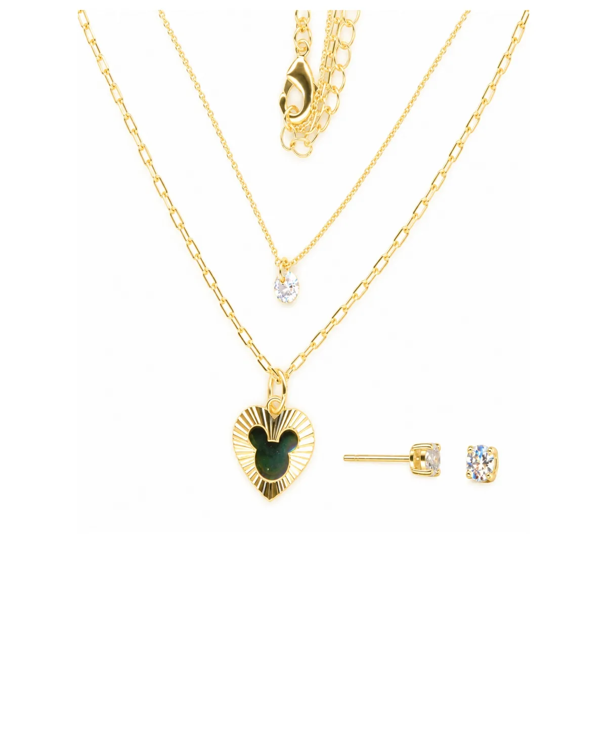 Disney Cubic Zirconia Gold-Tone Mickey Mouse Layered Heart Pendant Necklace and Stud Earrings, 2-Piece Set by Disney