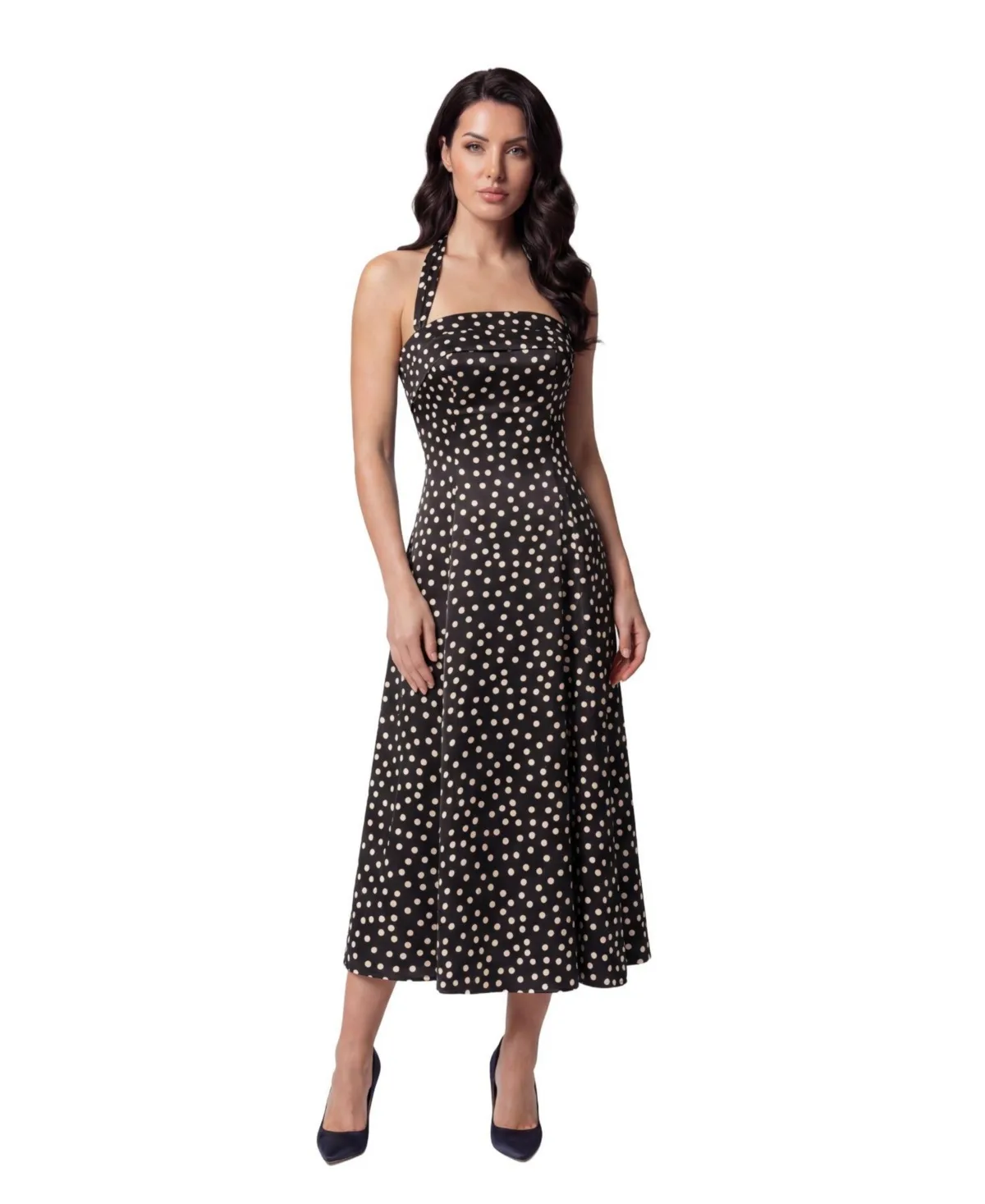 Melissa Polka-Dot Corset Removable Halter Strap Midi Dress