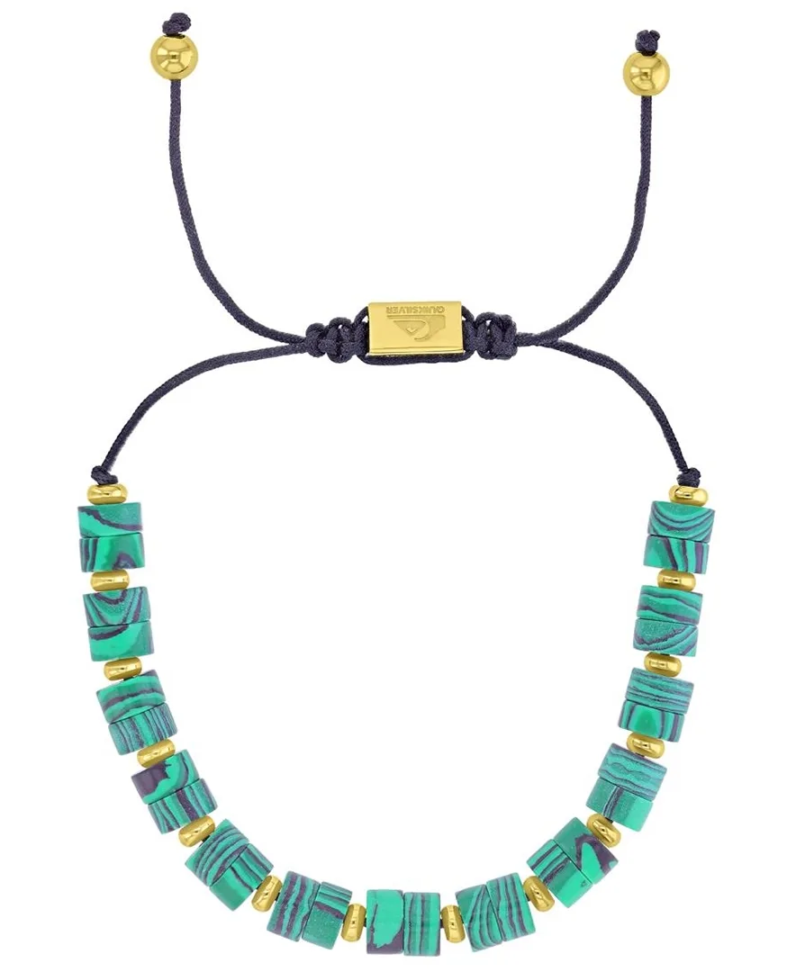 18k Gold-Plated Steel Malachite Beads Adjustable Bracelet by Quiksilver