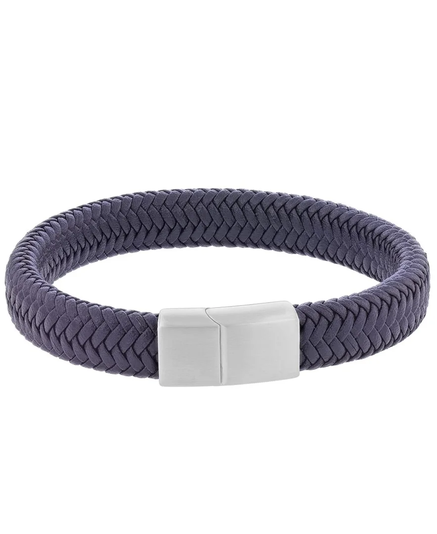 Platinum-Plated Steel Cylinder Lock Leather Bracelet