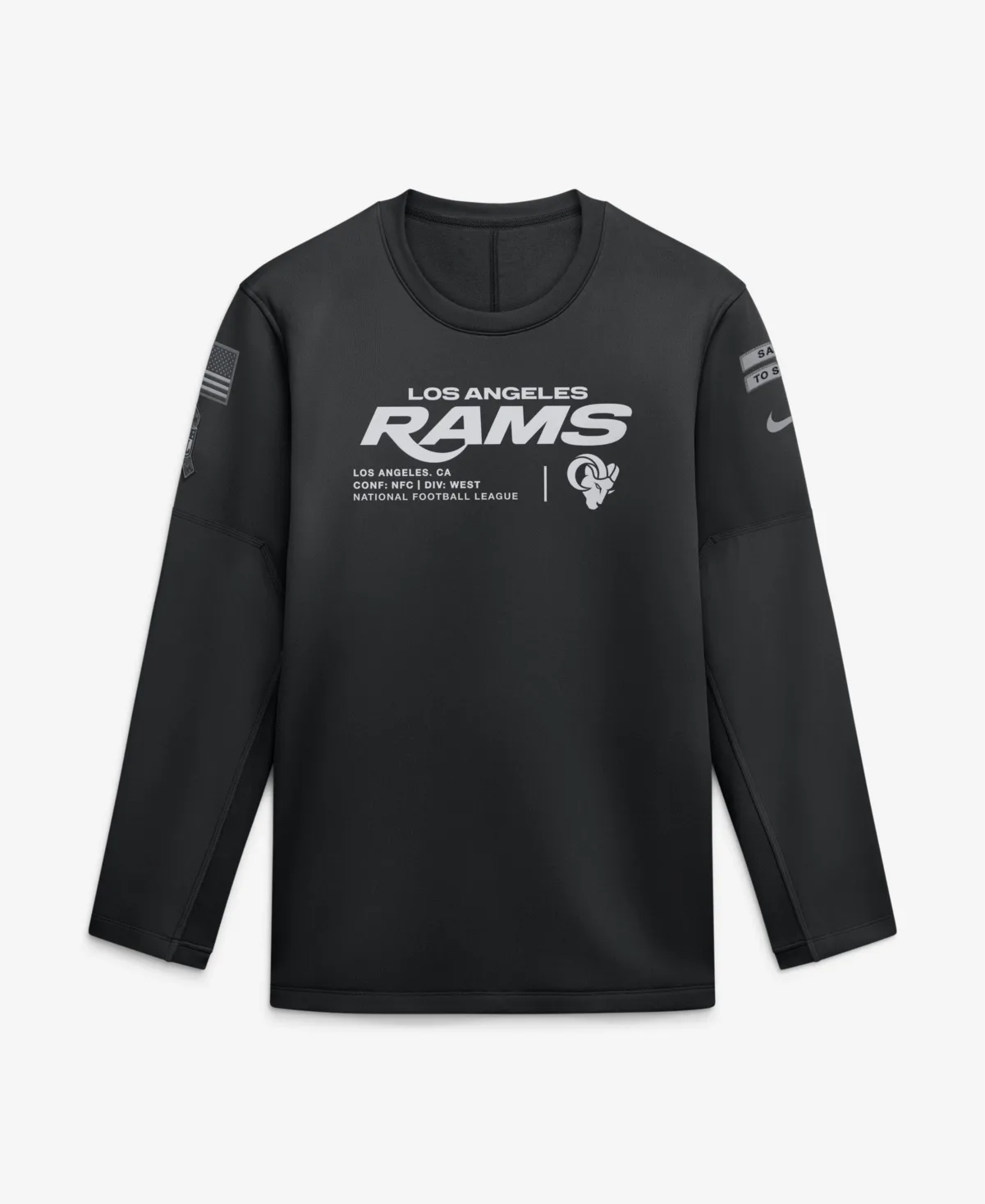 Los Angeles Rams 2026 Salute to Service Sideline Coaches Crewneck Therma-Fit Sweatshirt by Nike