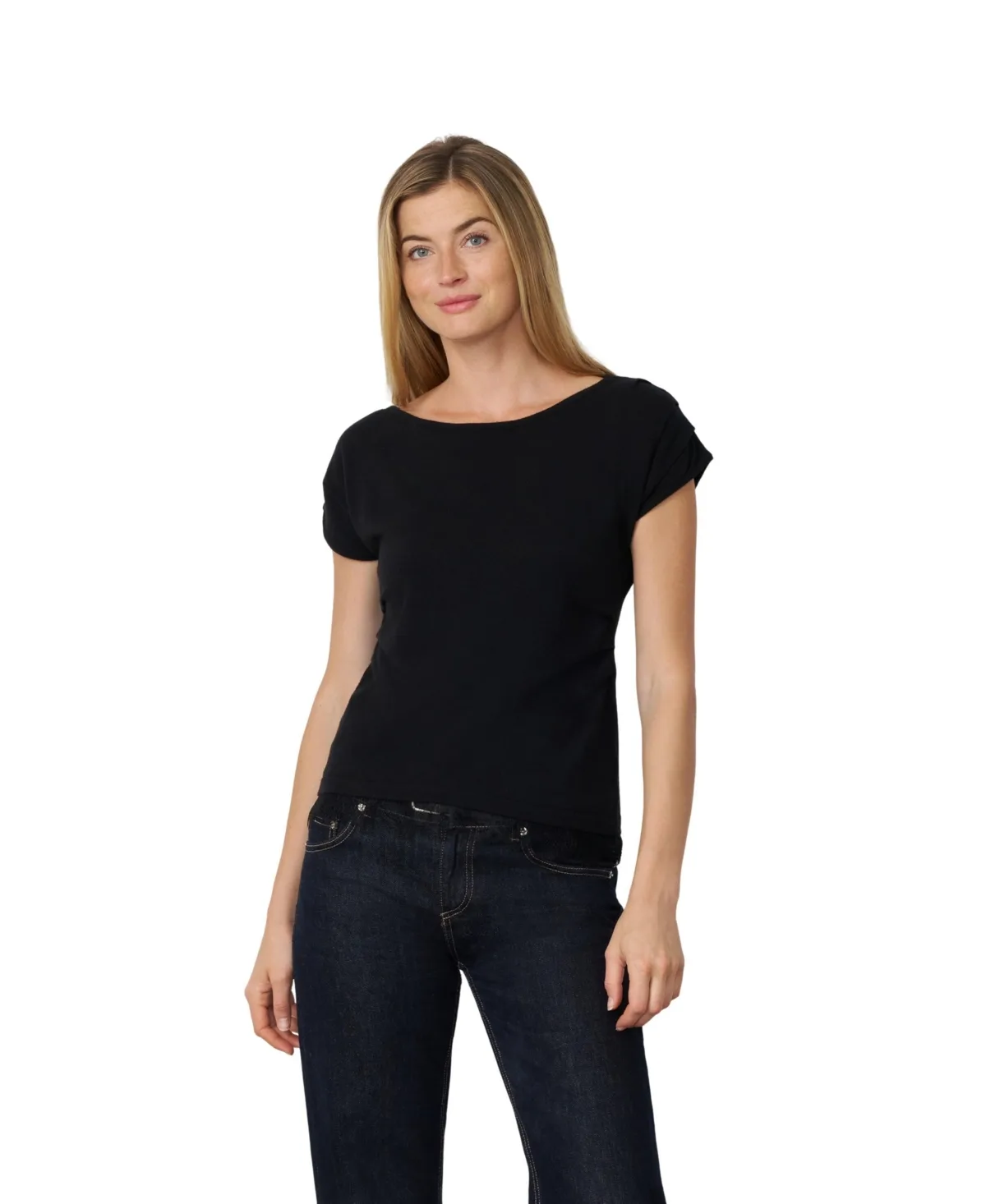 Asymmetric Neck Lace Hem Sweater by Cable & Gauge