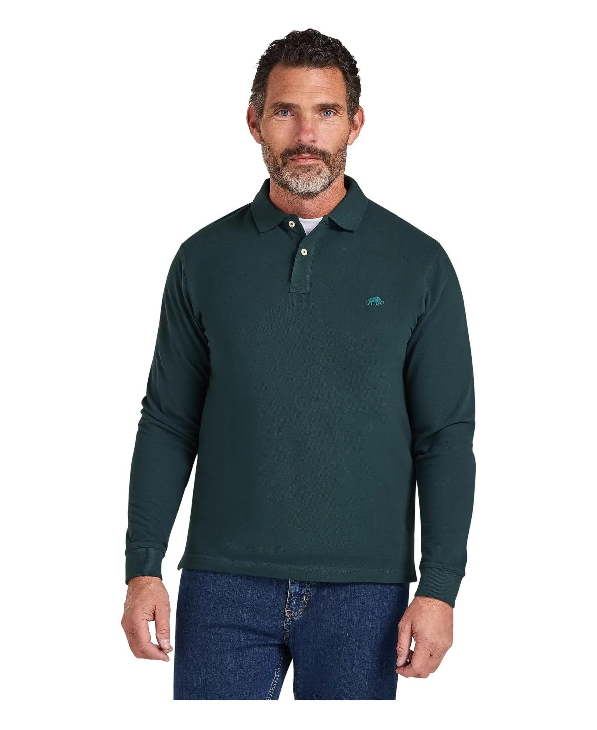 Long-Sleeve Classic-Fit Pique Polo Shirt by Raging Bull