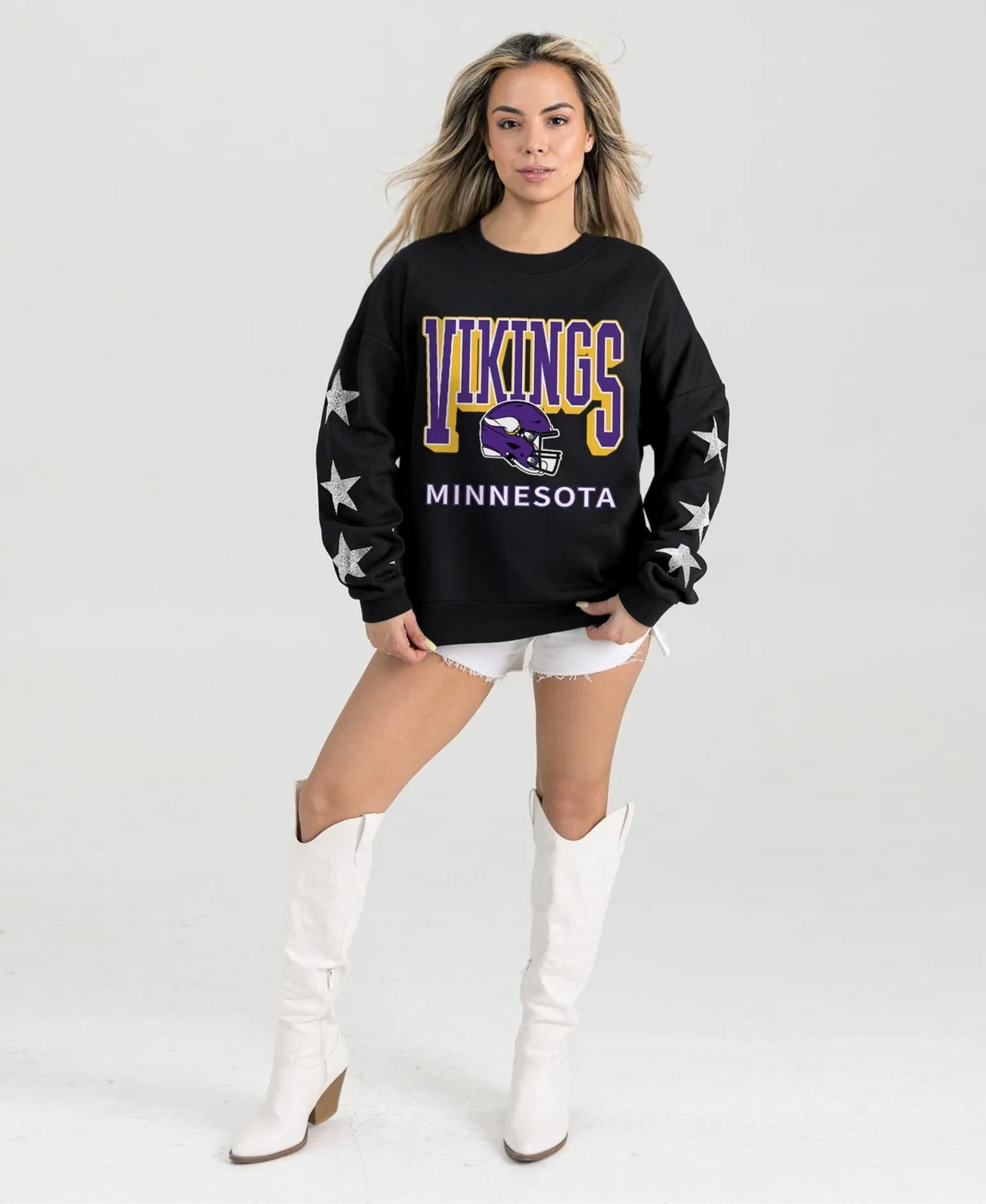 Minnesota Vikings Pure Victory Rhine Stud Star-Sleeve Pullover Sweatshirt