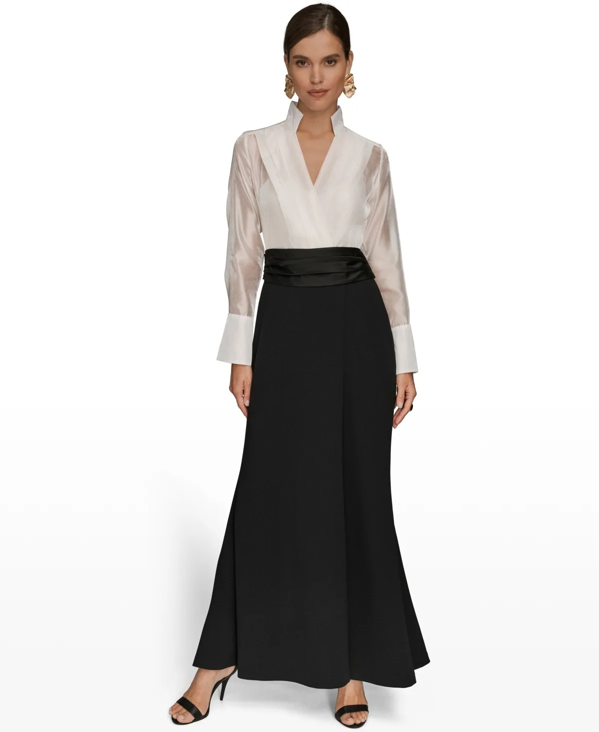 Wedding Guest Stand Collar Colorblock Gown by Donna Karan New York