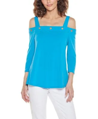 Grommet Trim Cold Shoulder Top by Belldini