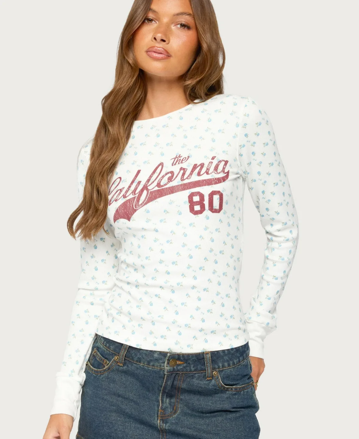 Cali Floral Ribbed Long Sleeve T-Shirt by Edikted