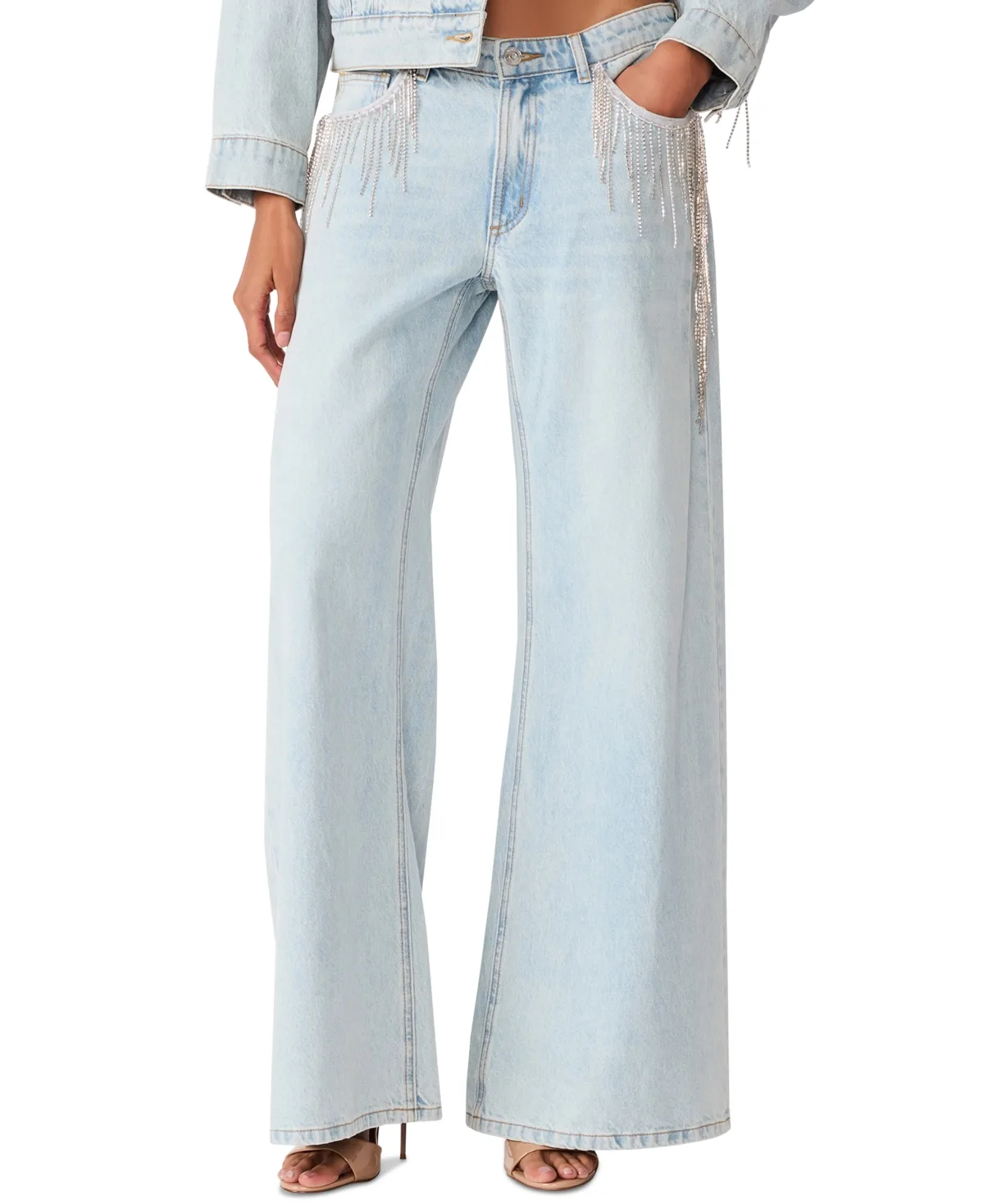 Goldie Mid-Rise Wide-Leg Rhinestone Fringe Jeans by Steve Madden