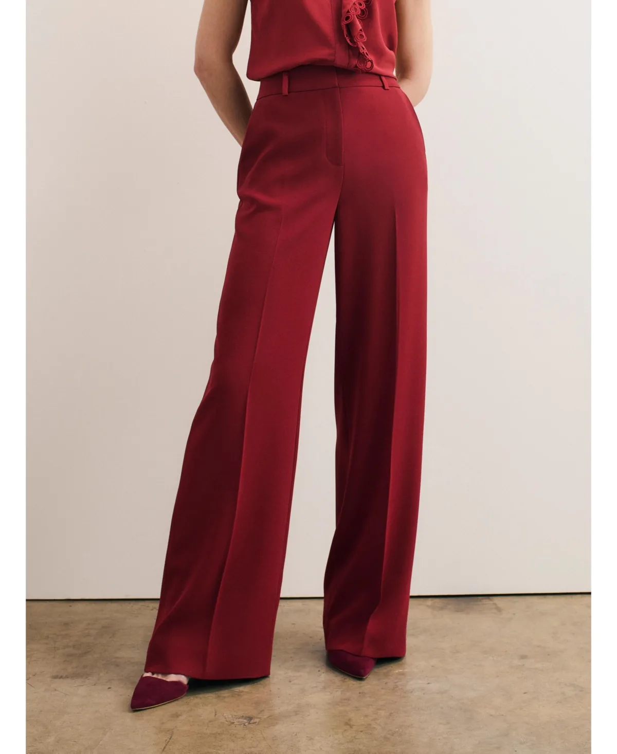 Adelaide High-Rise Wide-Leg Crepe Trousers by The Fold