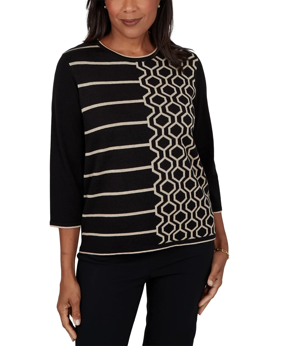 Crewneck 3/4-Sleeve Pullover Sweater by Alfred Dunner
