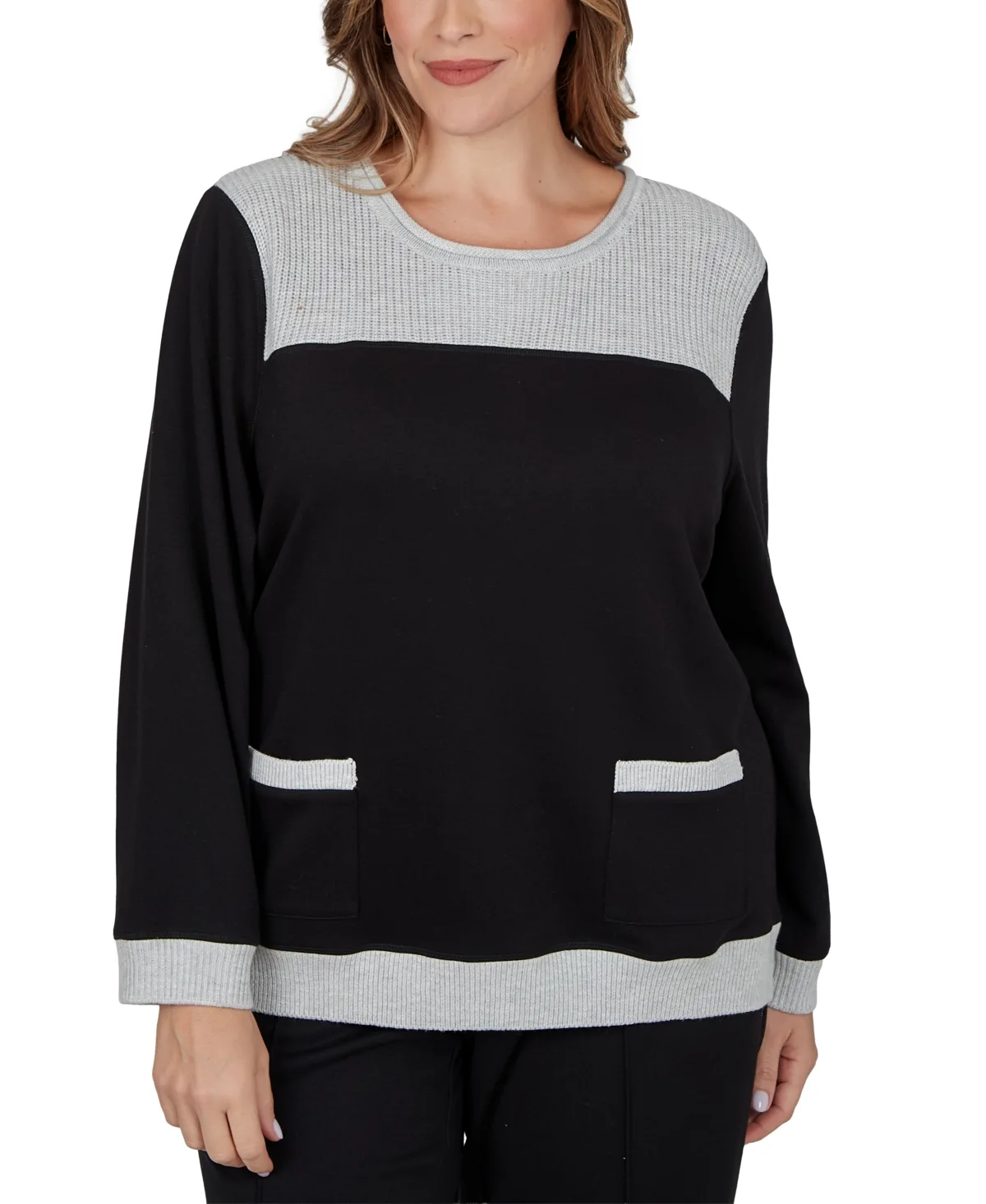 Colorblock Ribbed Knit Crewneck Long-Sleeve Pullover by Alfred Dunner