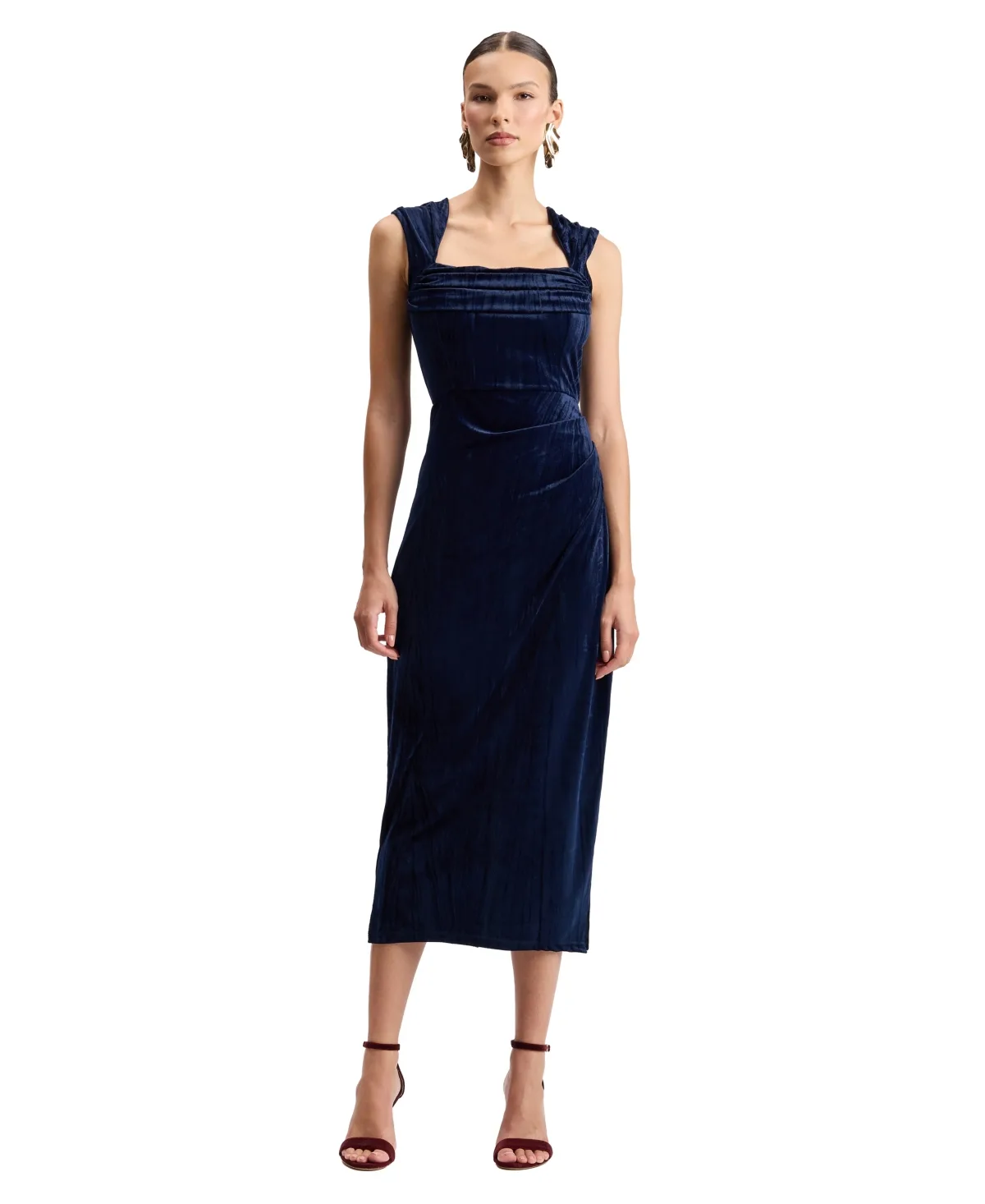 Textured Velvet Asymmetric Square-Neck Midi Dress by Avec Les Filles