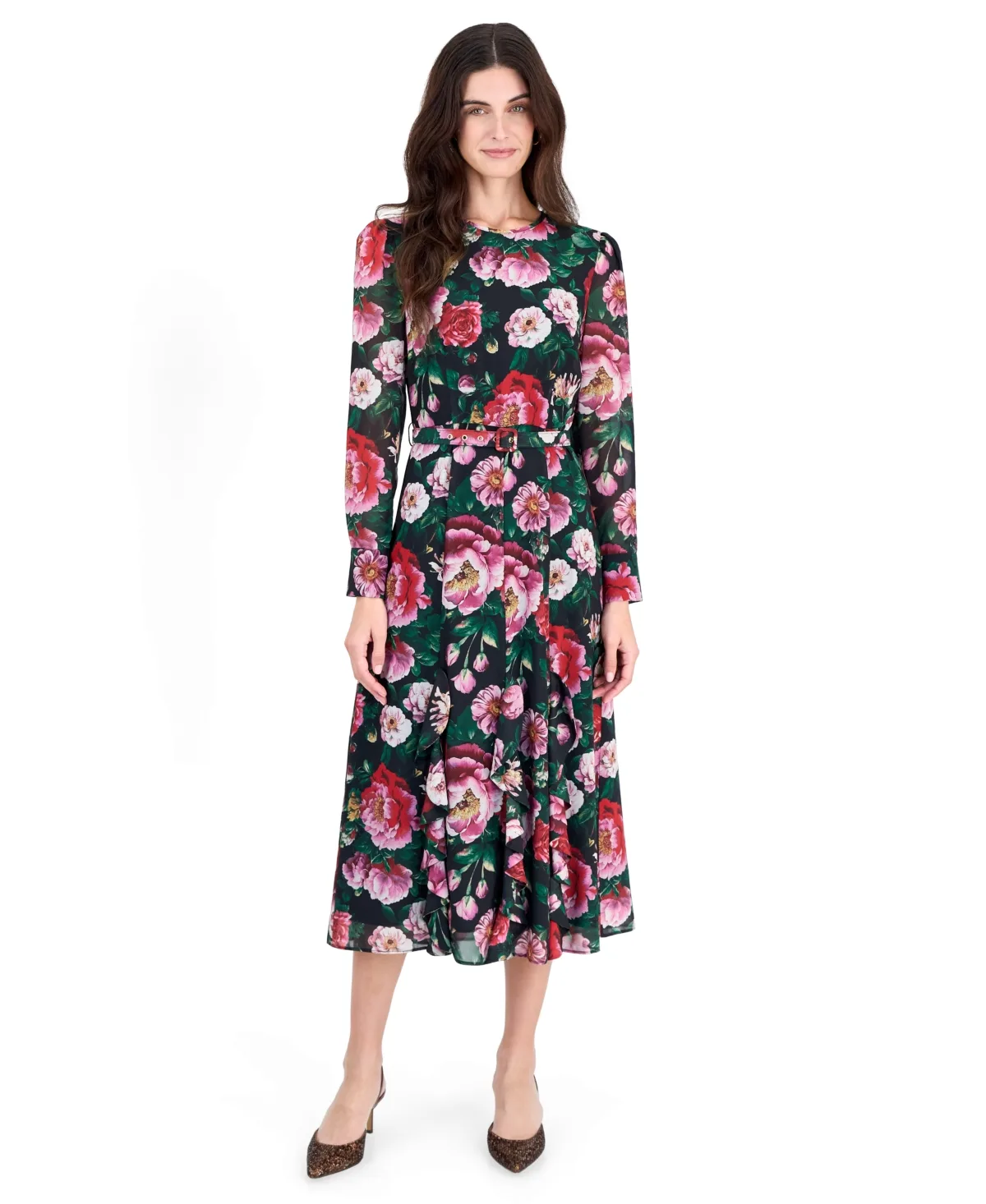Floral-Print A-Line Midi Dress by Tahari