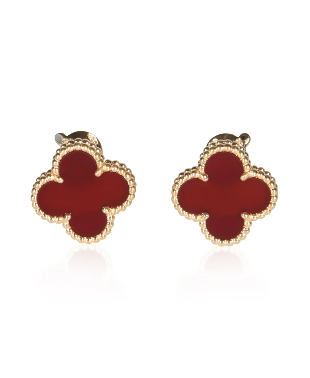 Pre-Owned Van Cleef & Arpels Yellow Gold Carnelian Vintage Alhambra Earrings by Pre Owned Van Cleef & Arpels