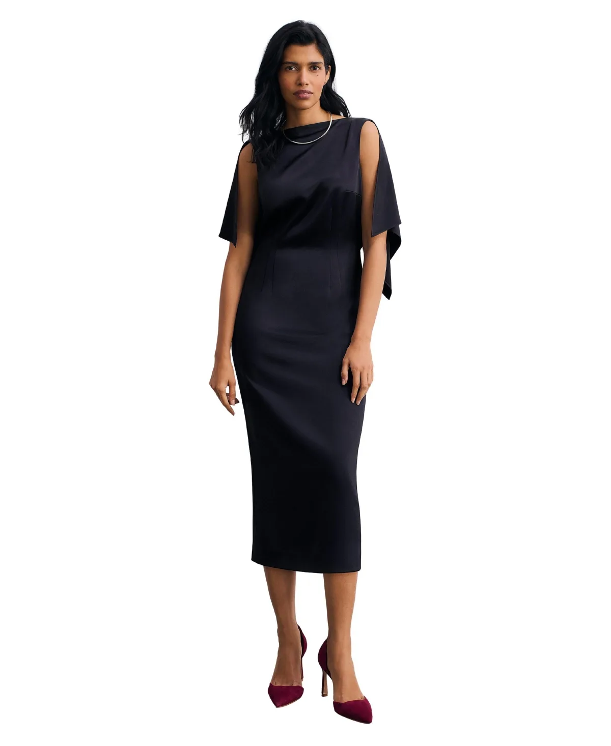 Cape Sleeve Boat Neck Midi Sheath Dress by The Fold