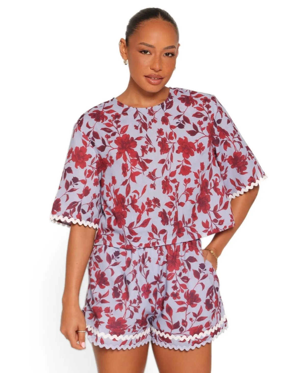 Hilde High-Waisted Floral Linen-Blend Top and Shorts, 2-Piece Set by Petal and Pup