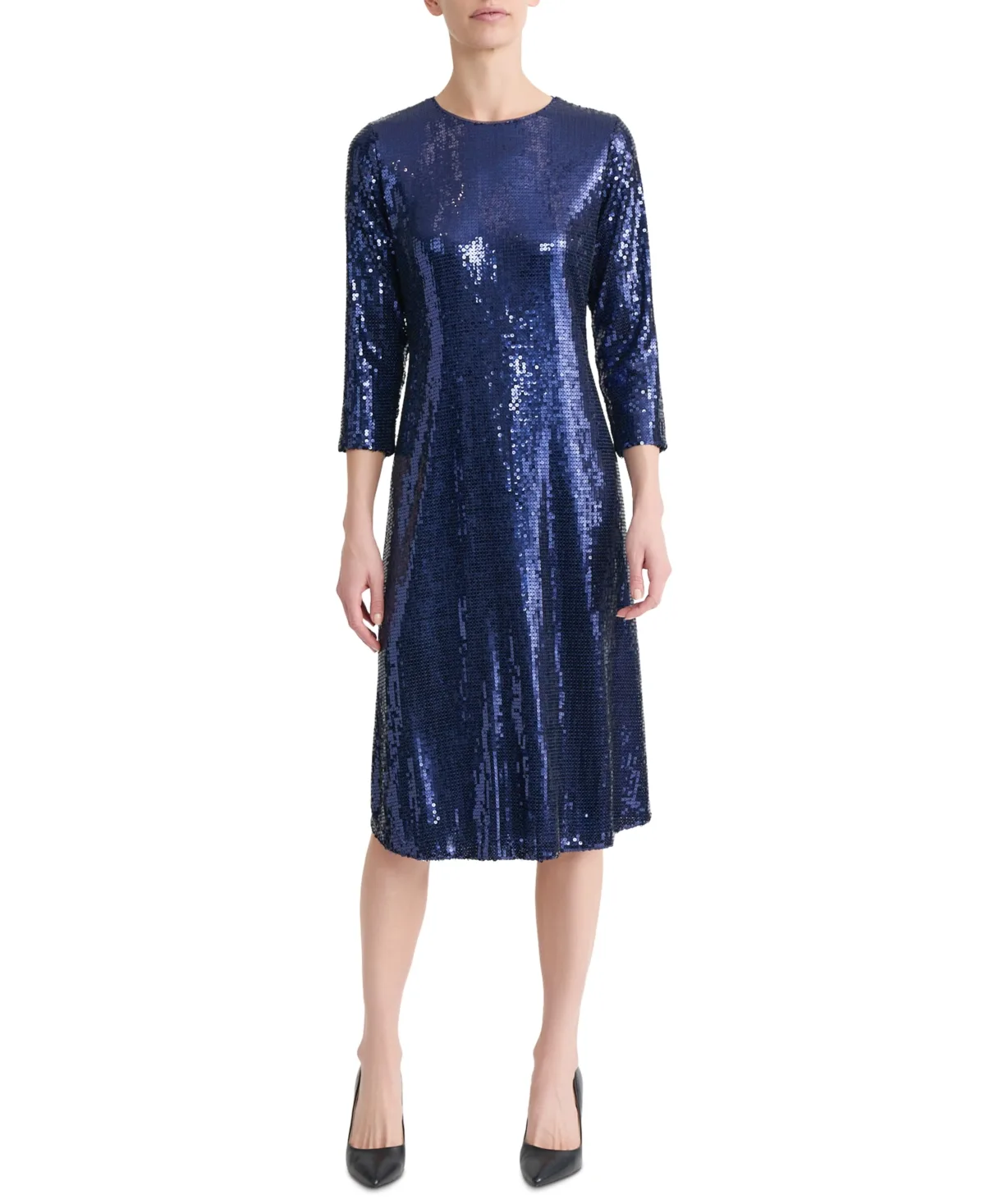 3/4-Sleeve Sequin A-Line Midi Dress by Jones New York