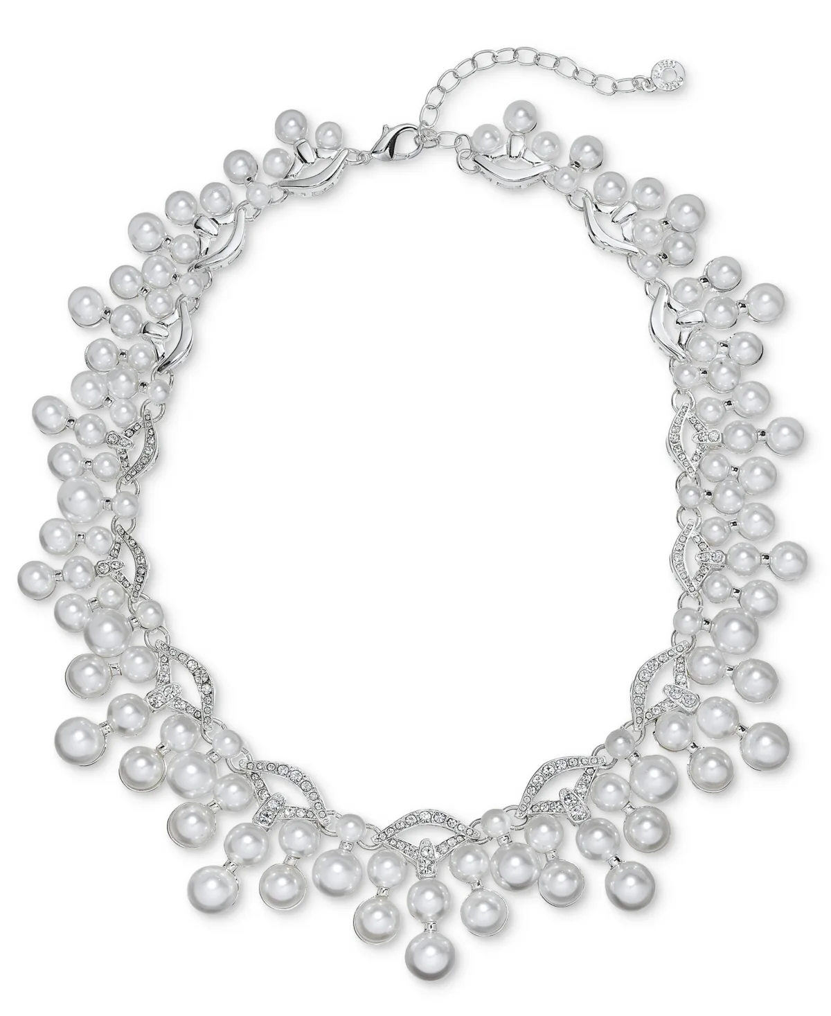 Imitation Pearl and Glass Crystal Scalloped Cluster Necklace by Anne Klein