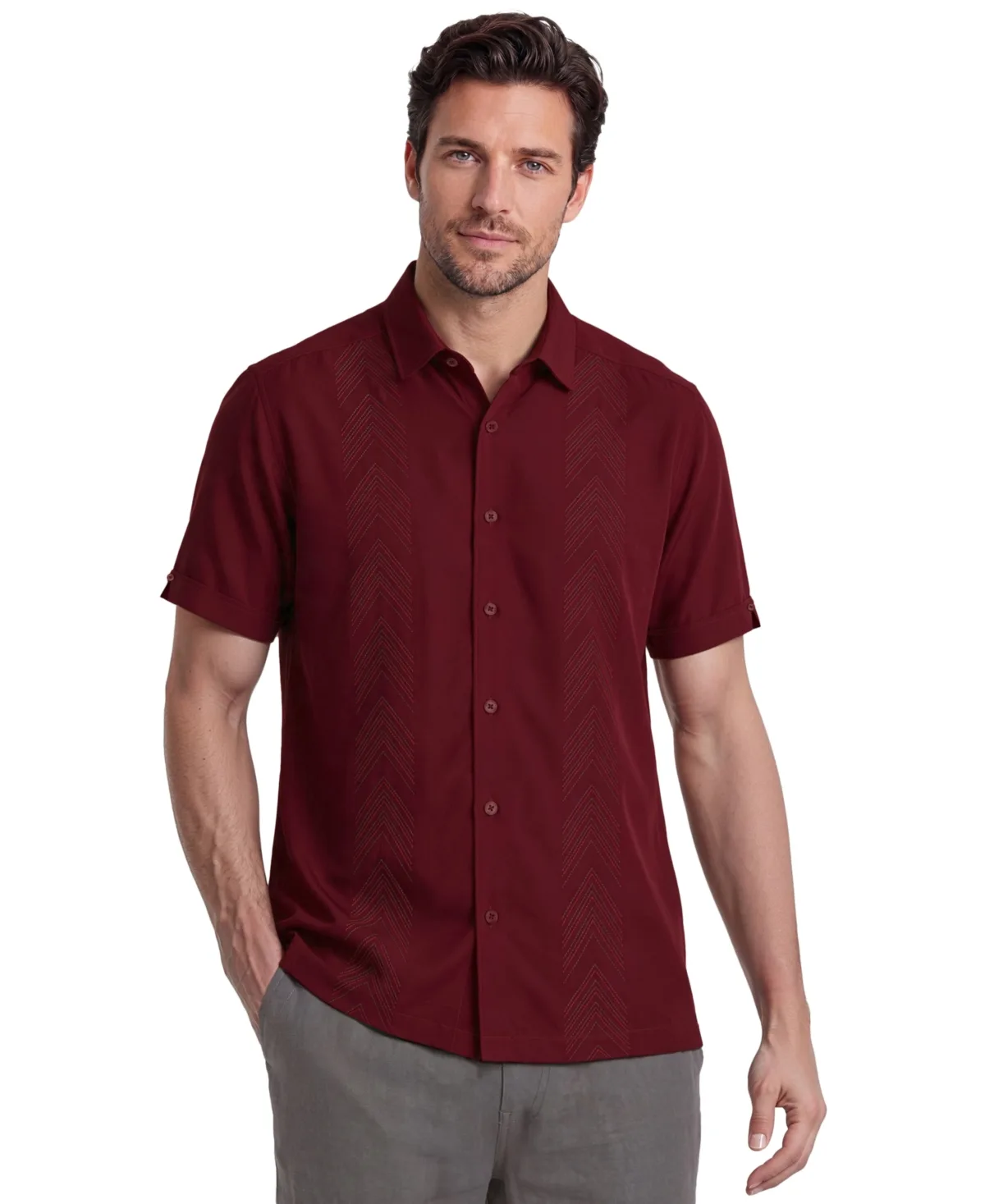 Geometric Embroidered Short-Sleeve Shirt by Cubavera