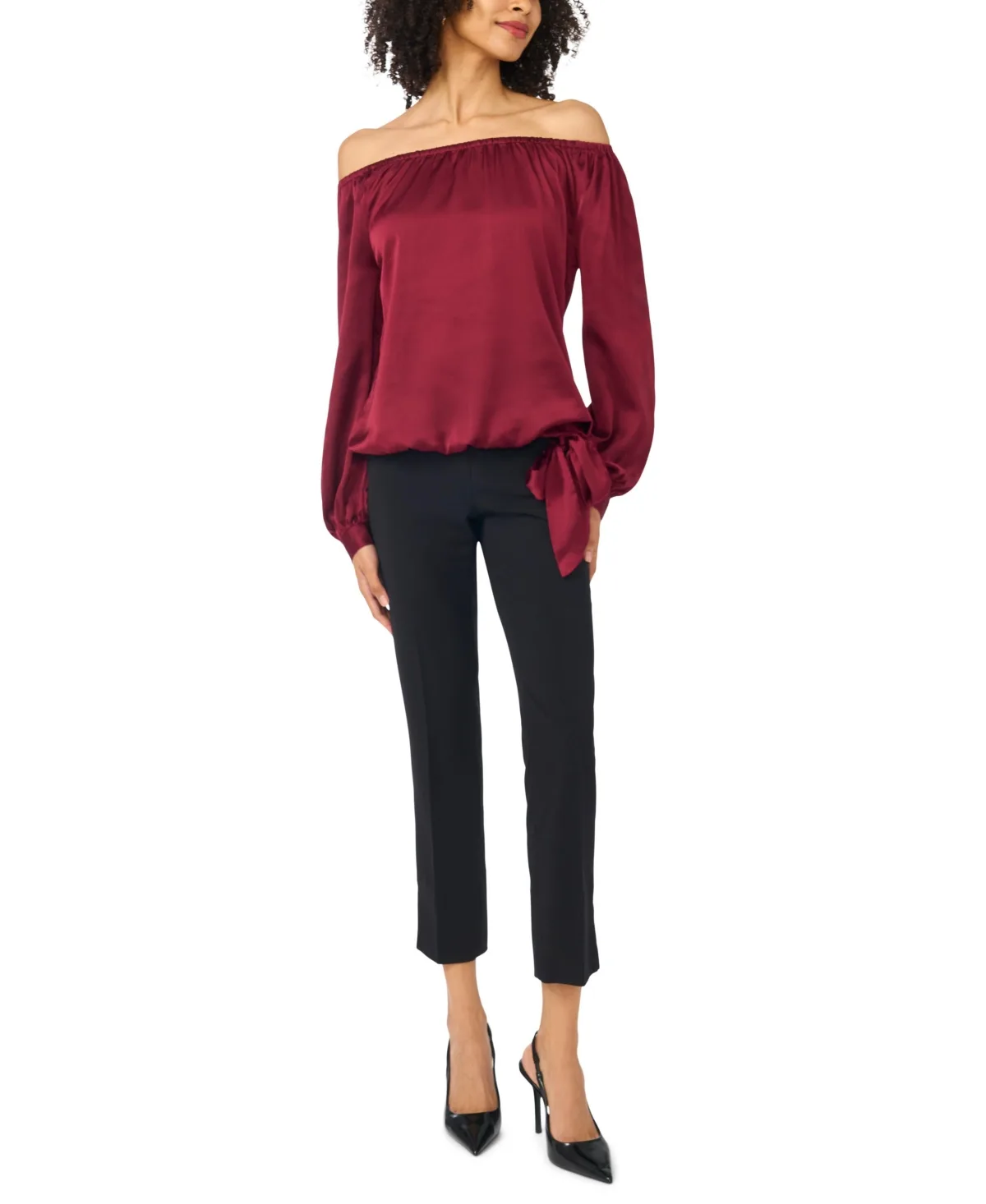 Off-the-Shoulder Long-Sleeve Satin Blouse by Vince Camuto
