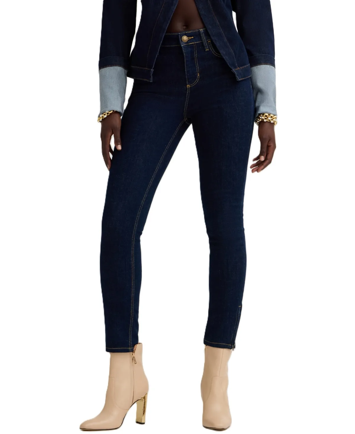 Marilyn 3 Zip Anniversary Mid-Rise Skinny Rhinestone Jeans by GUESS