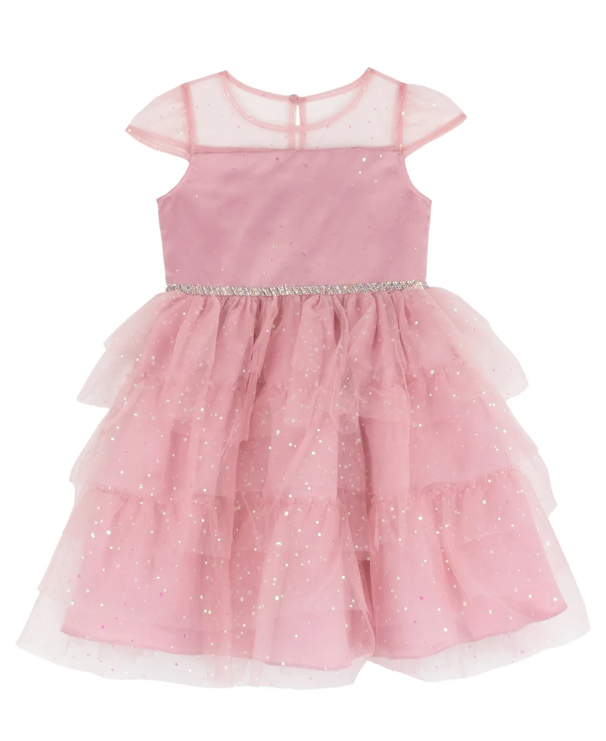 Metallic-Dot Tiered Cap-Sleeve Dress by Rare Editions